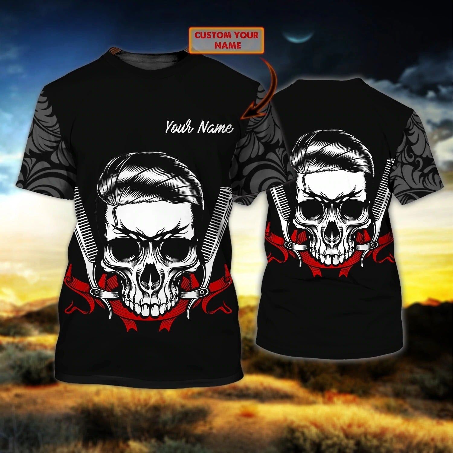 Personalized Skull Barber Tshirt/ 3D Full Printed Barber Skull Shirts For Him/ Gift To Barber Man