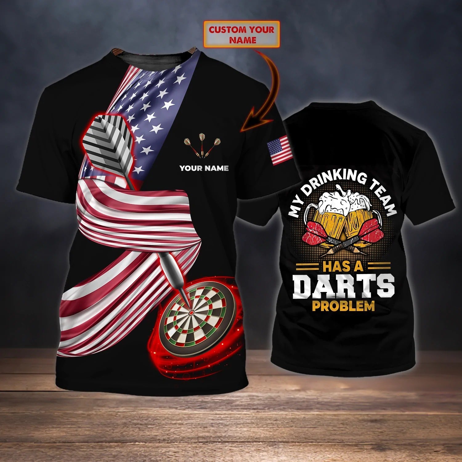 Customized 3D Drinking Beer Team Dart Shirt/ Dart T shirt/ Gift For Dart Lover American Flag Pattern