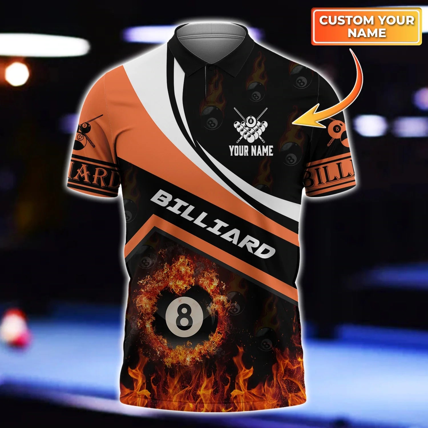 Ball In Fire Billiard Polo Shirt/ Custom Name 3D All Over Print Sport Style Billiard for Player