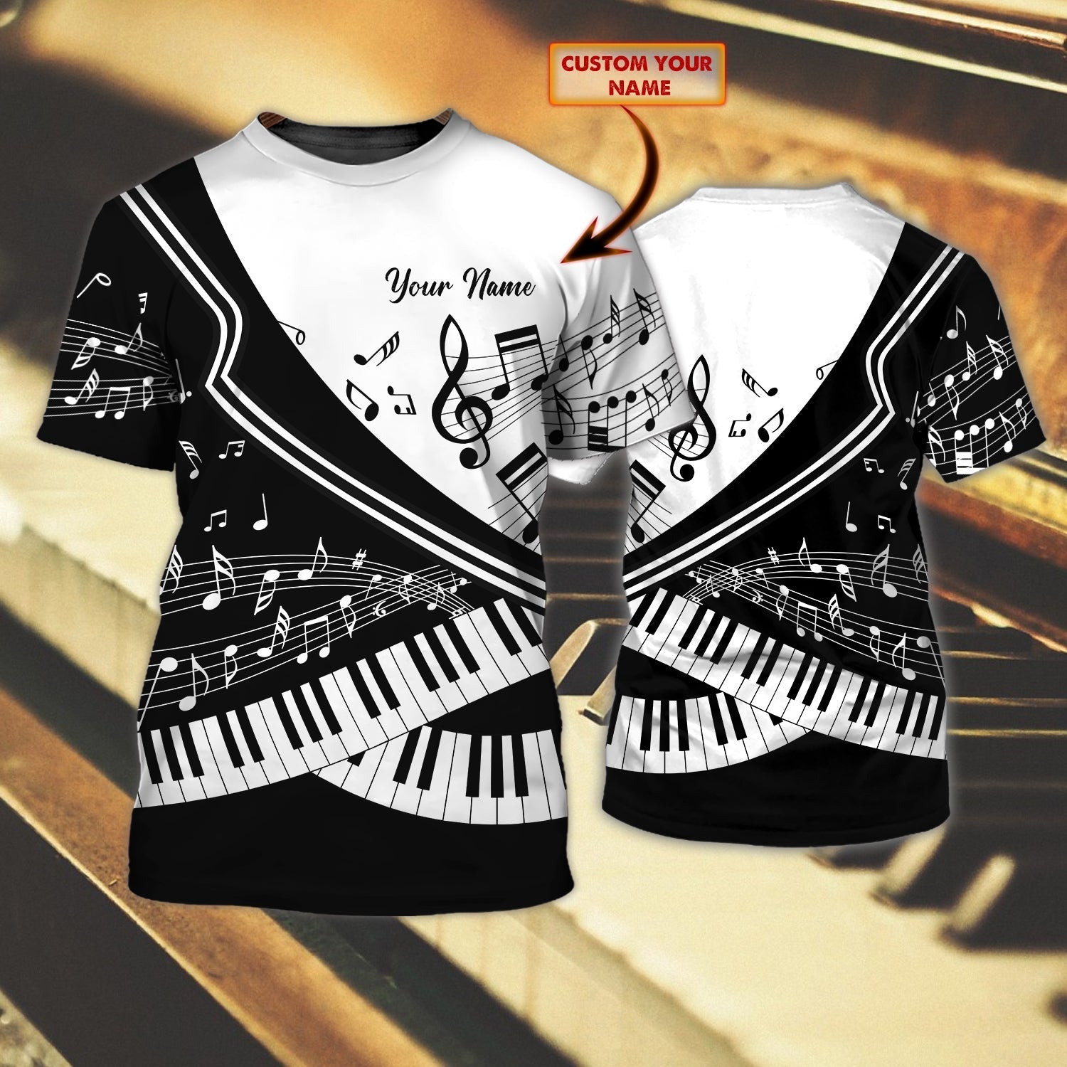 Custom With Name 3D All Over Printed Piano Tshirt/ Pianist Shirts/ Gift For Pianist/ Piano Lover Shirts