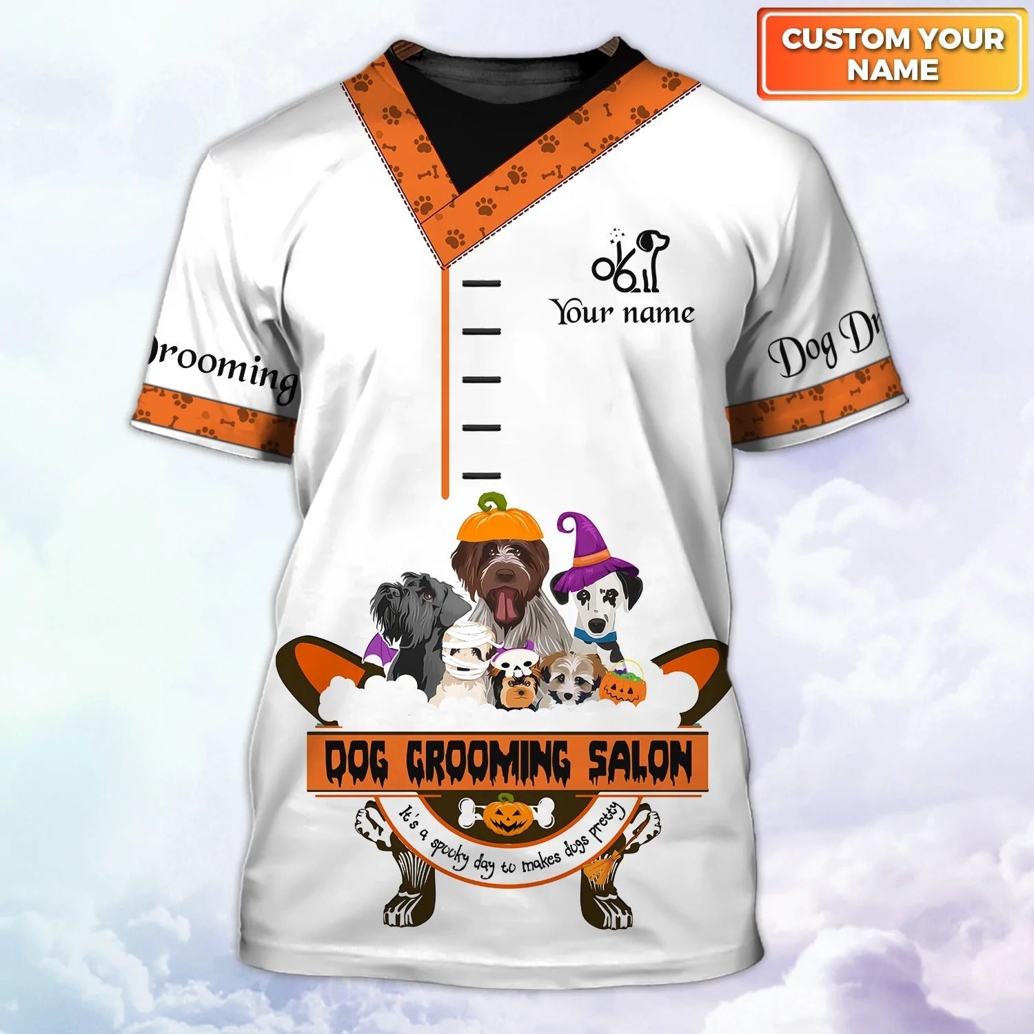 Dog Grooming Salon Halloween Personalized Name 3D Tshirt/ Halloween Gift For Groomer