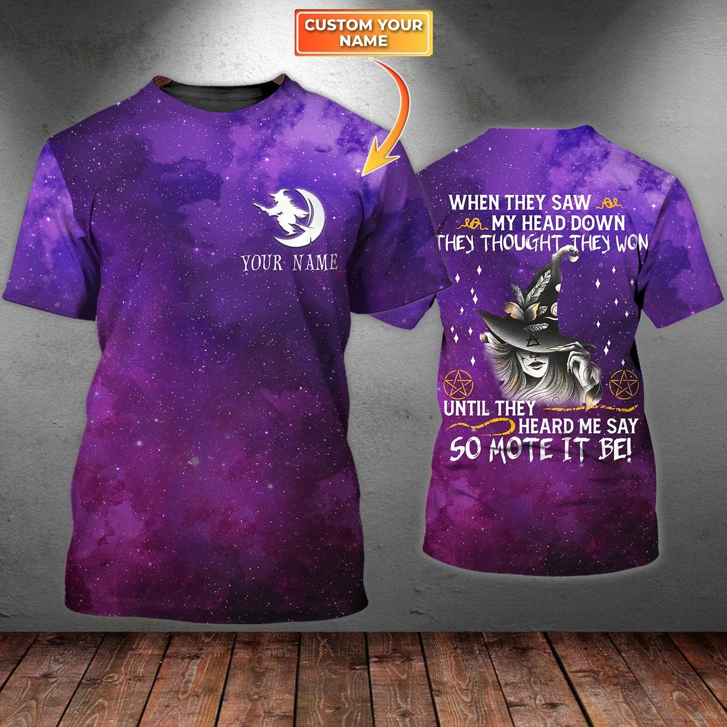 Custom Witch Halloween Shirt Men Woman/ Purple 3D All Over Printed Halloween Tshirt/ When They Saw My Head Down