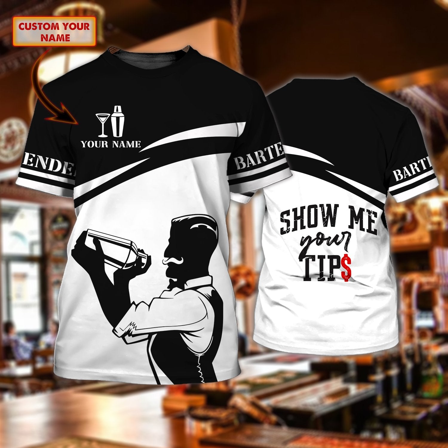 Custom Black And White Bartender Tad Shirt Gift For Bartender Men Women