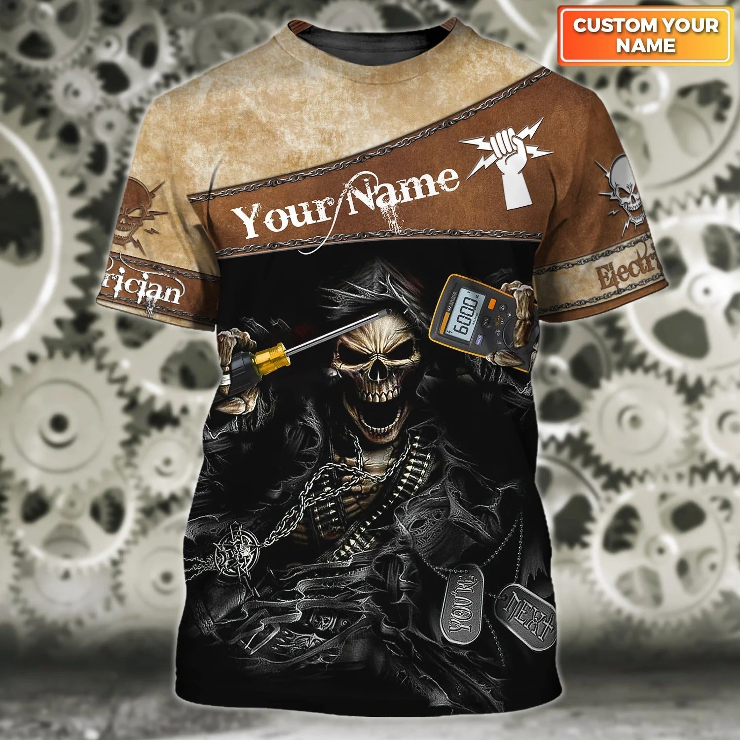 Cool Skull Electrician 3D All Over Printed Shirts/ Men Electrician Shirt/ Gift For Electric Man