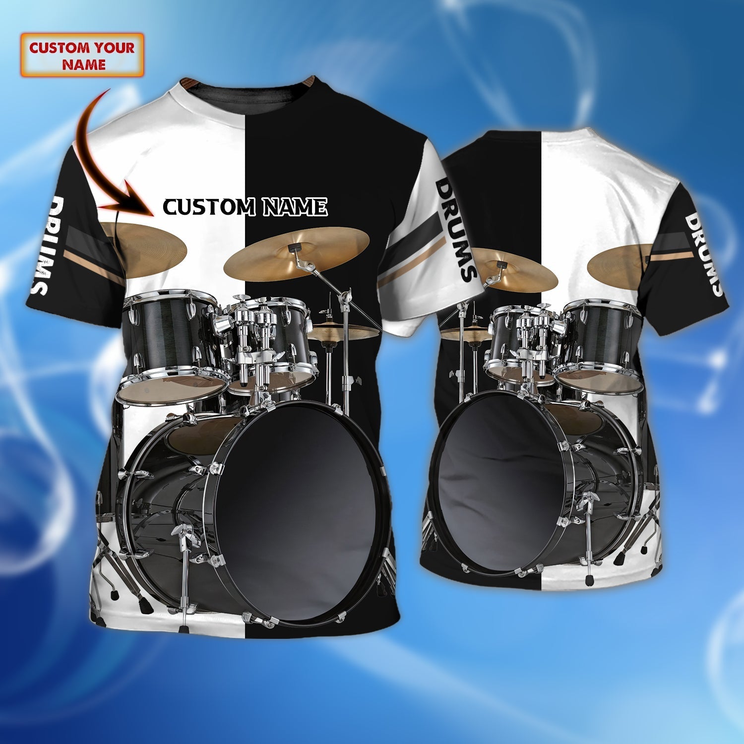 Customized 3D Shirt Drum Black And White For Drummer/ Sublimation Shirts For Drum Lover