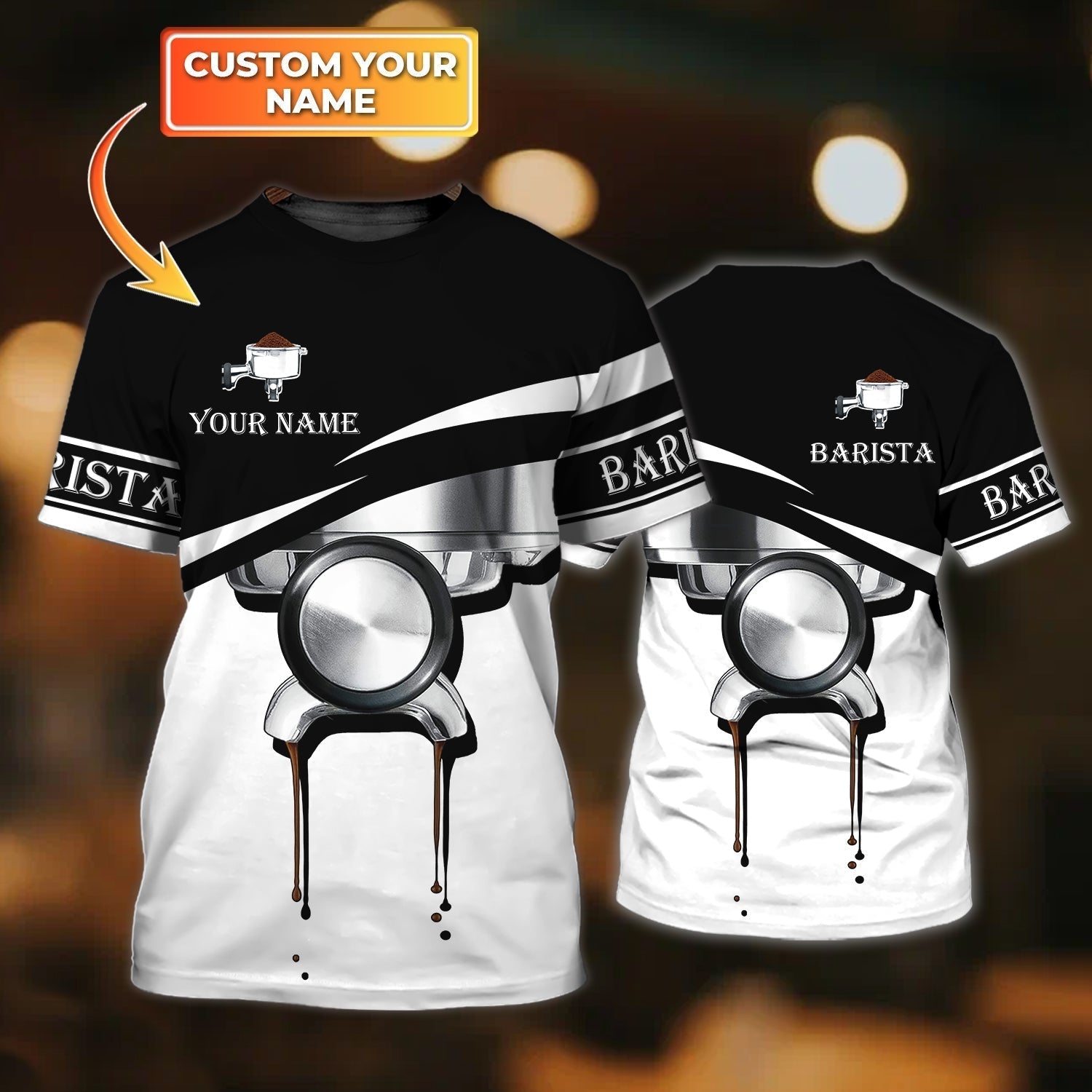 Custom 3D Barista T Shirt Black And White Barista Uniform Gift For Barista