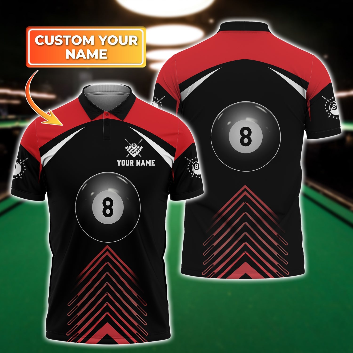 Coolspod 8 Ball Billiard on Fire Personalized Name 3D Shirts Print T-Shirt for Mens/ Gift Billiard Players Polo Shirt