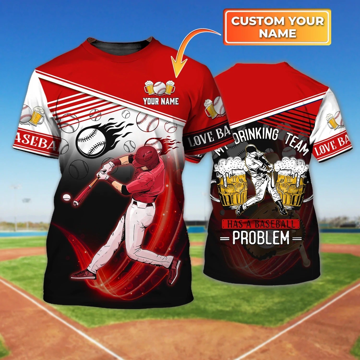 Personalized Red Baseball T Shirt For Men Women/ To My Baseball Son/ Baseball Player Gift/ Baseball 3D Shirt