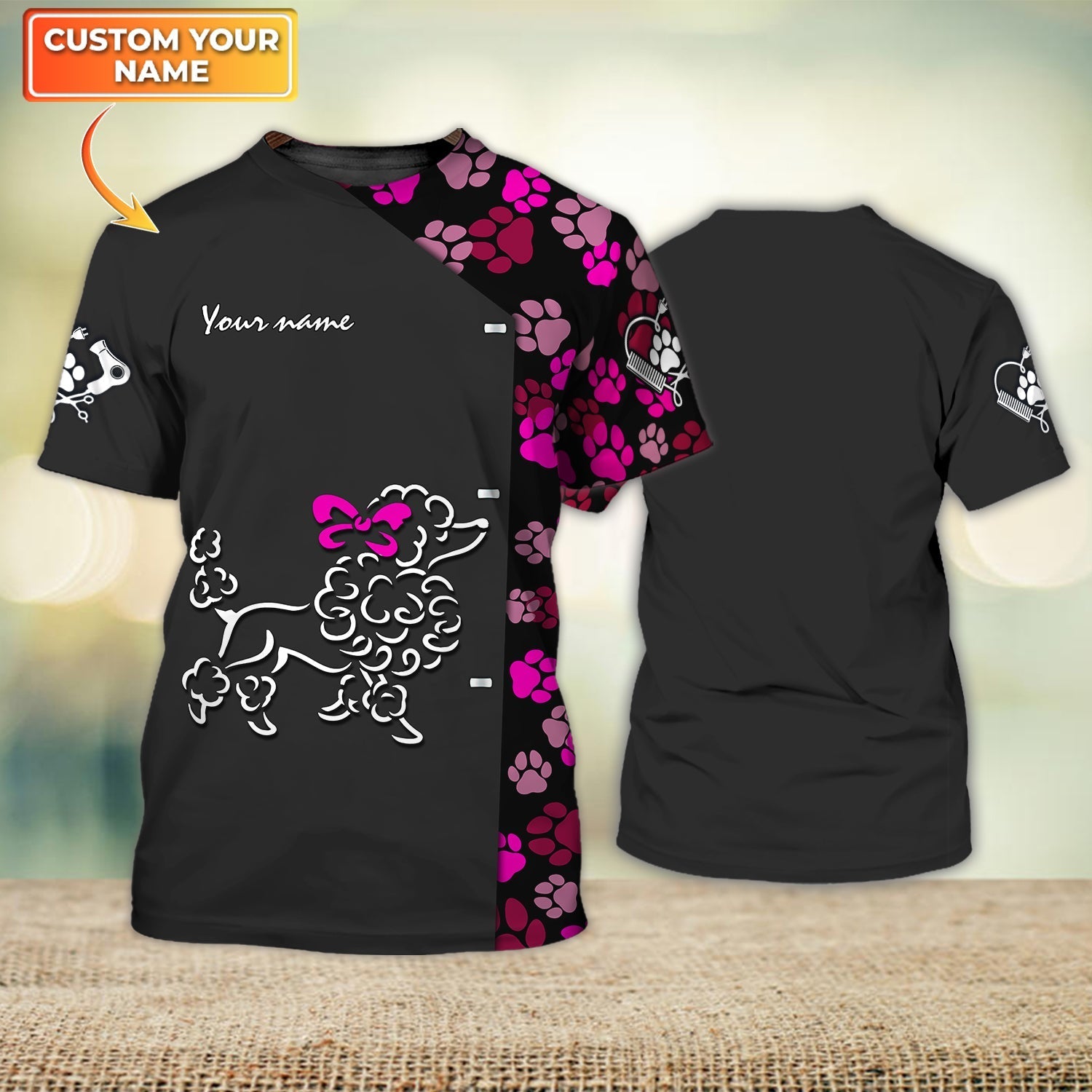 Coolspod Custom Groomer Shirt Pink Bow Poodle Dog Groomer Pet Groomer Uniform Salon Pet