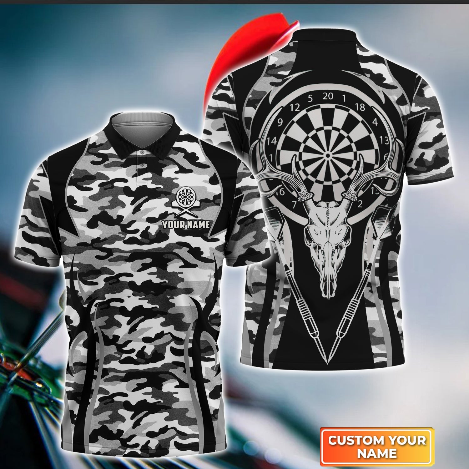 Personalized Camo Pattern Dart Polo Shirt/ Gift for Dad Lover/ Team Dart Shirt