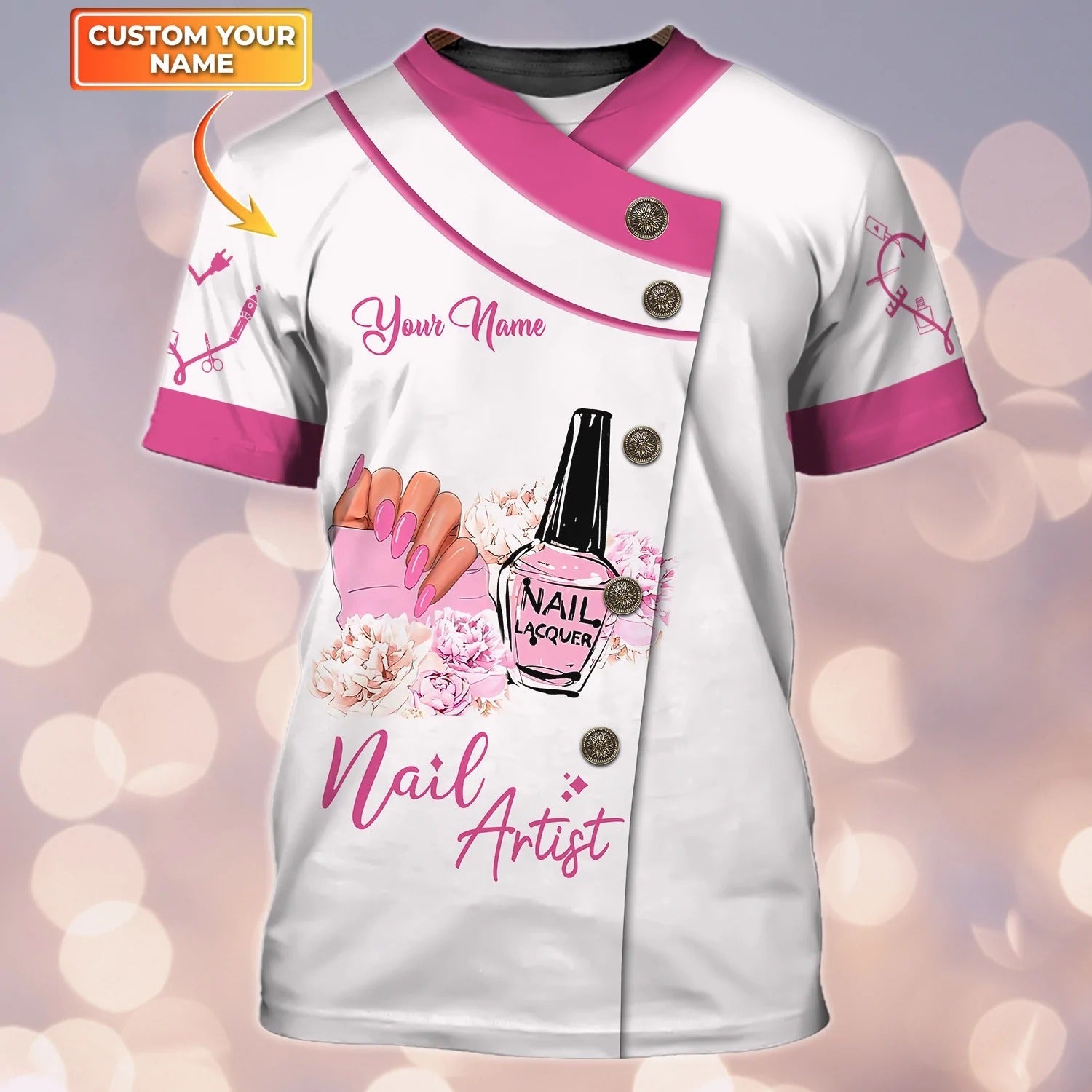 Custom 3D Nail Tshirt/ Nail Artist Pink Shirt Women/ Nail Gift For Her