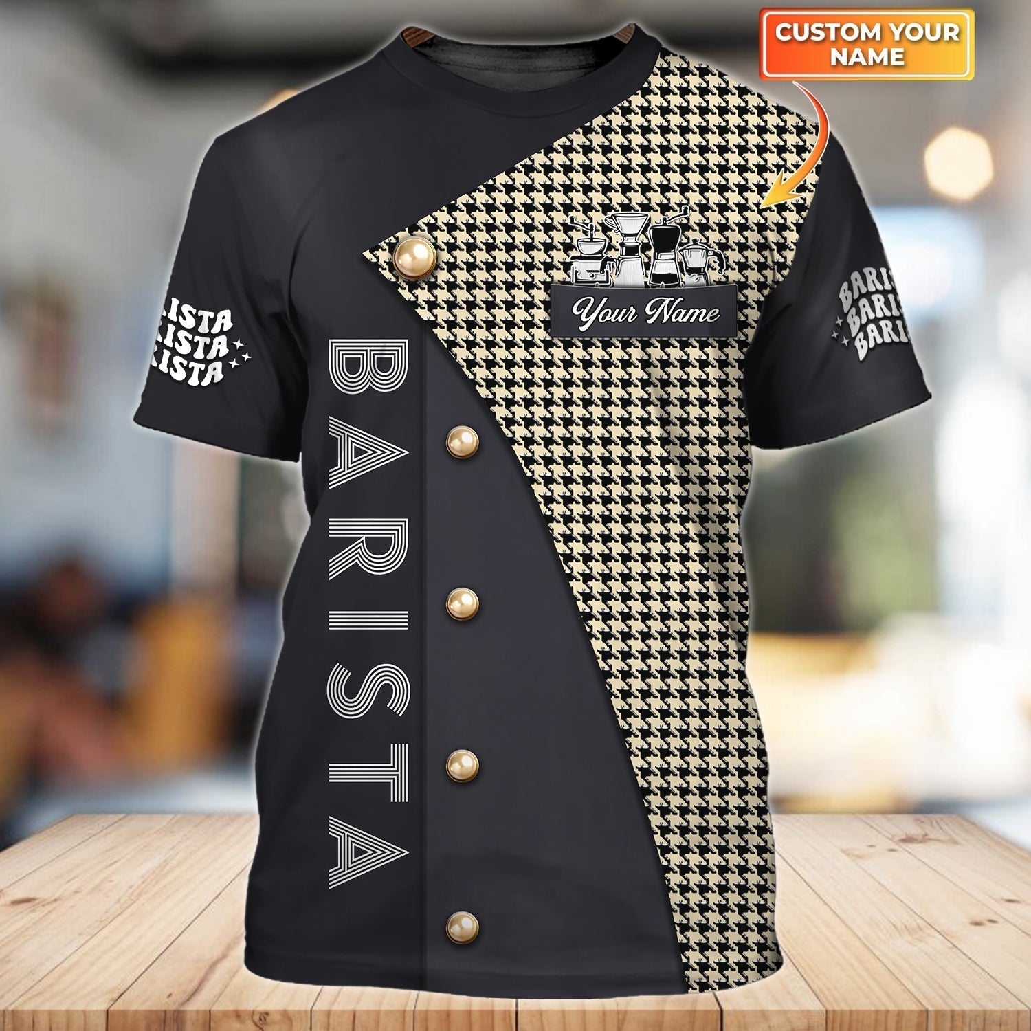 Customized Name Barista T Shirt 3D All Over Print Shirt For Barista Uniform Gift For Barista Bartender