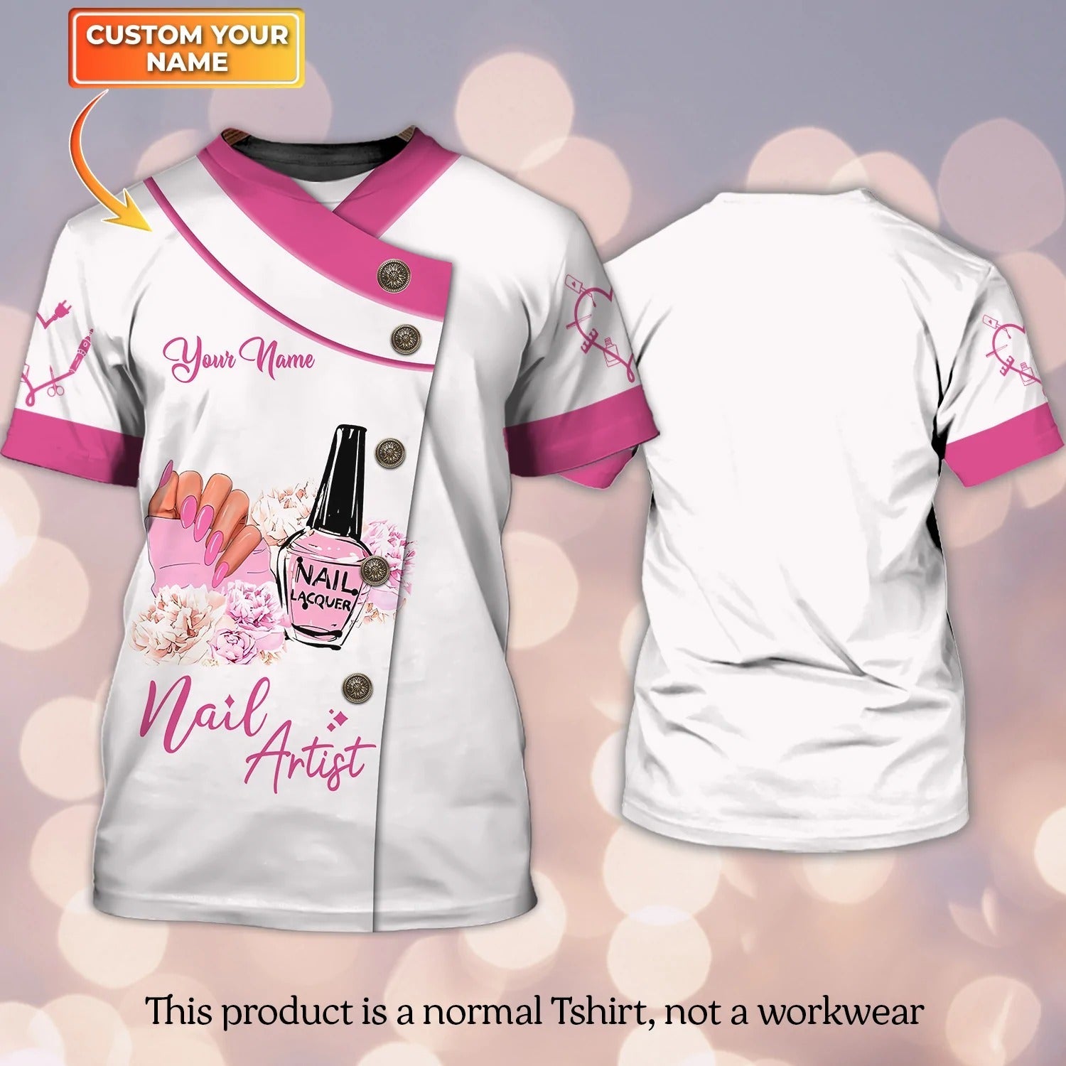Custom 3D Nail Tshirt/ Nail Artist Pink Shirt Women/ Nail Gift For Her