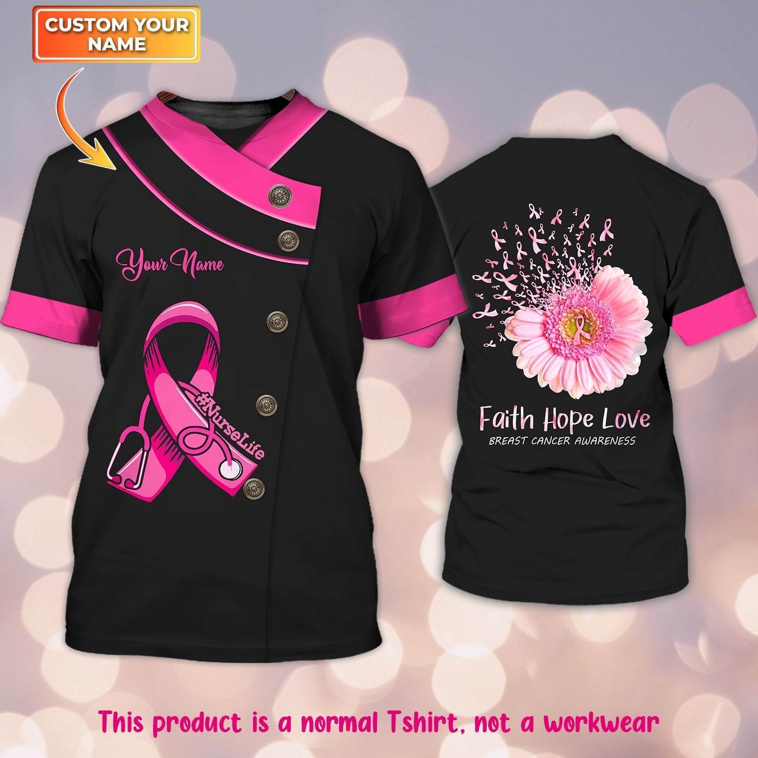 Nurselife Breast Cancer Awareness Custom Name 3D Tshirt Tad (Non Workwear)