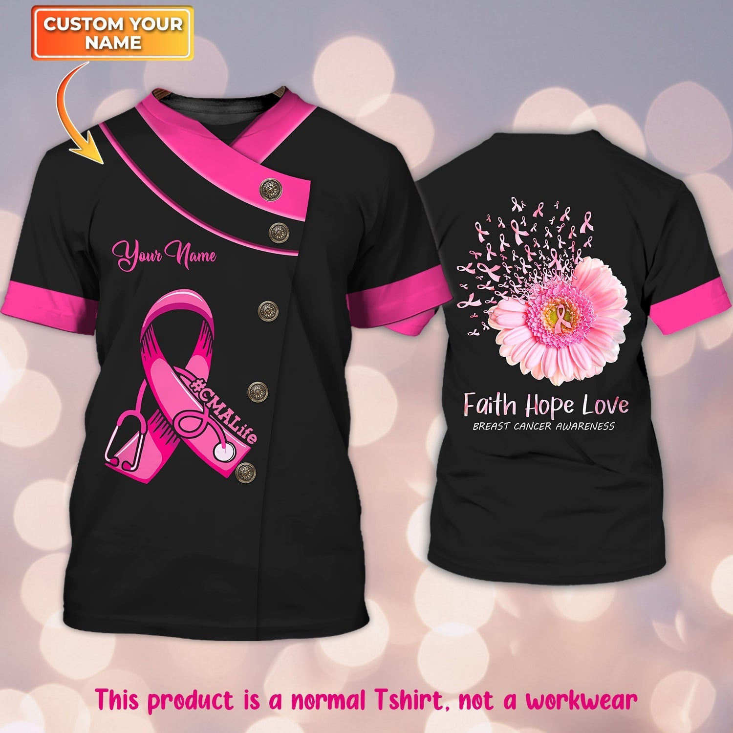 Cmalife Breast Cancer Awareness Personalized 3D Shirt Tad (Non Workwear)