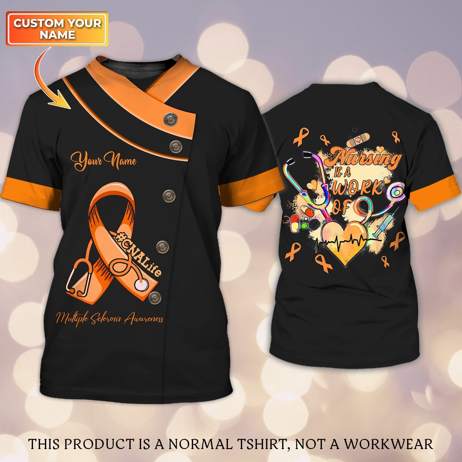 Cnalife Multiple Sclerosis Awareness Personalized Name 3D Tshirt Tad (Non Workwear)