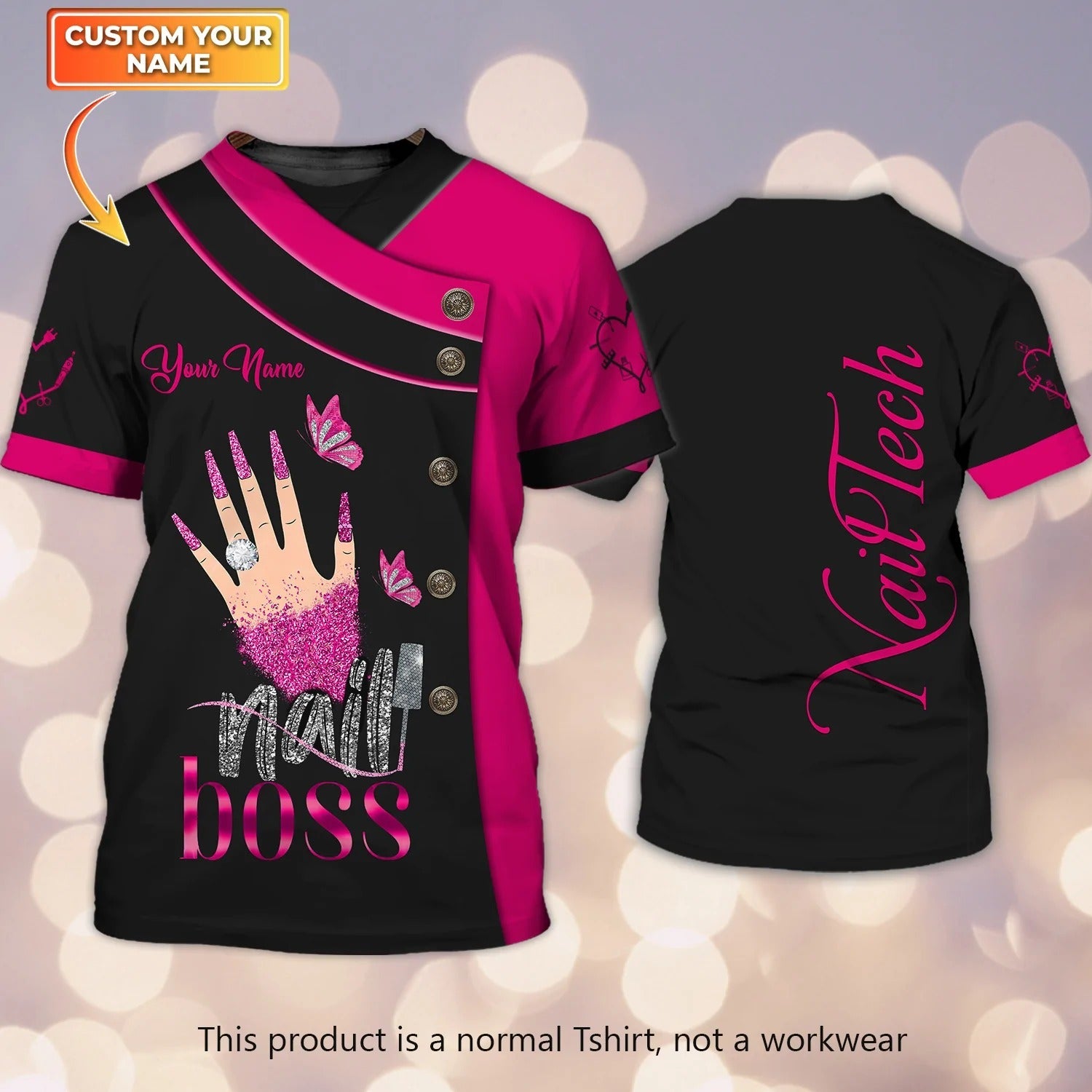 Nail Boss Diamond Personalized 3D Tshirt Manicurist Gift Custom Name Tad Coolspod