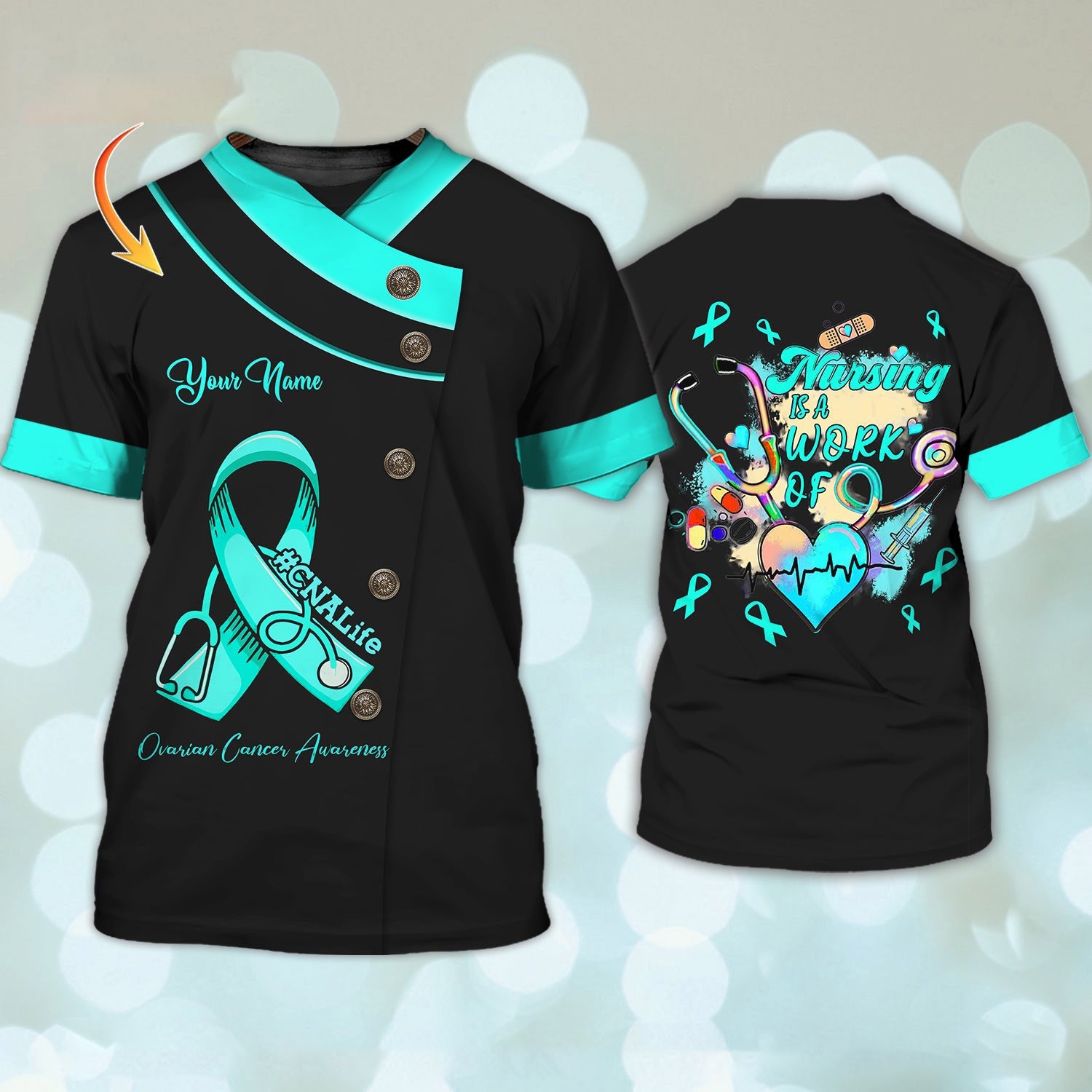 Cnalife Ovarian Cancer Awareness Personalized Name 3D Tshirt Tad (Non Workwear)