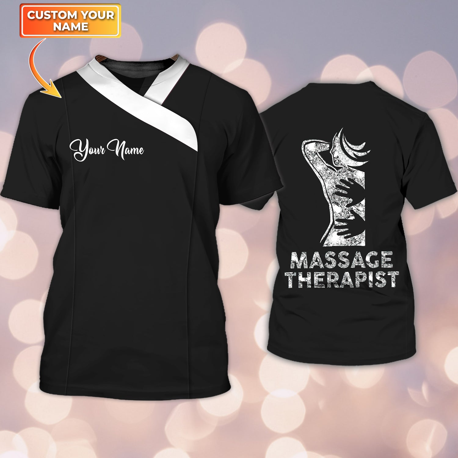 Custom 3D Black Therapist Shirt Massage Therapist Diamond Shirts