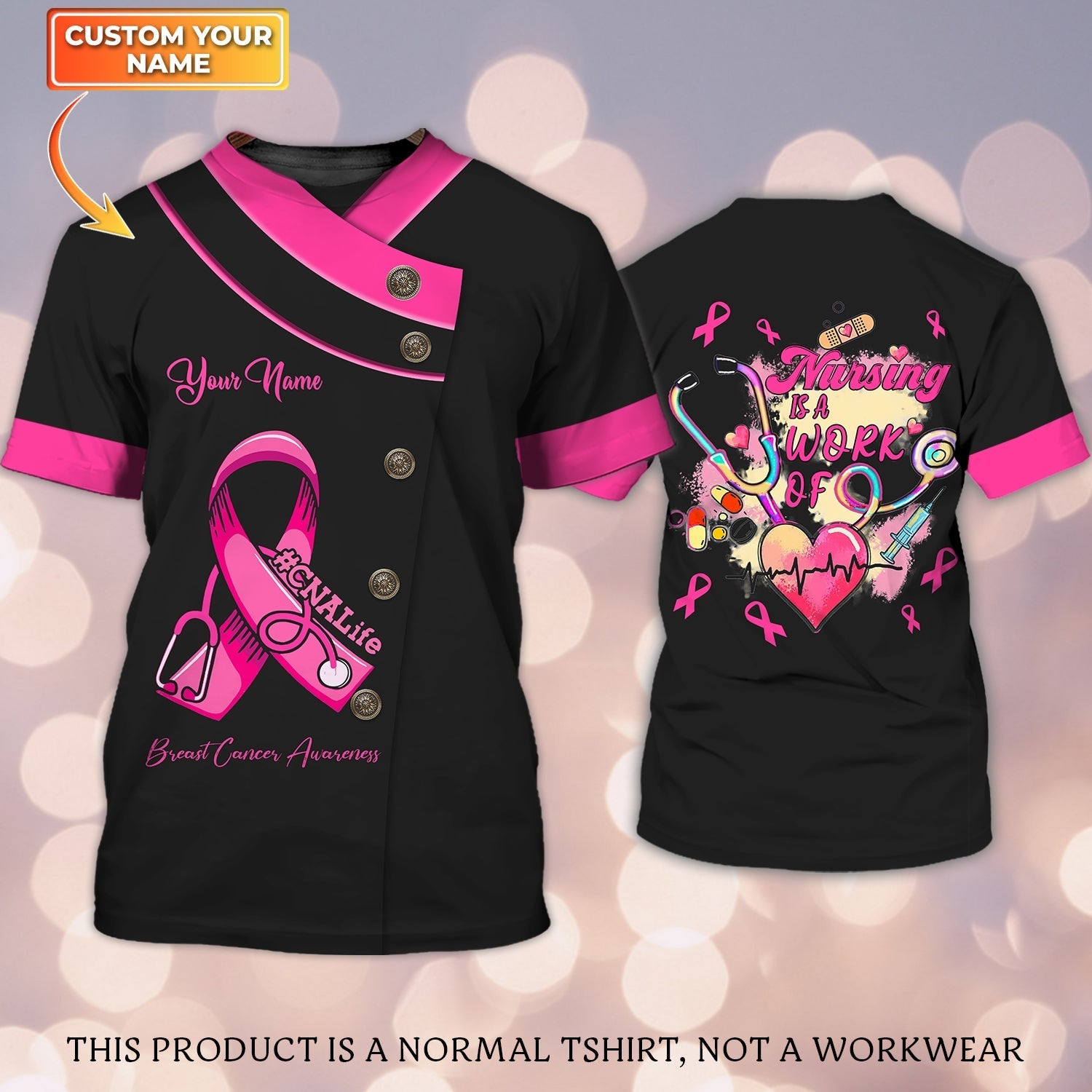 Cnalife Breast Cancer Awareness Shirt/ Personalized Name 3D Tshirt Tad (Non Workwear)