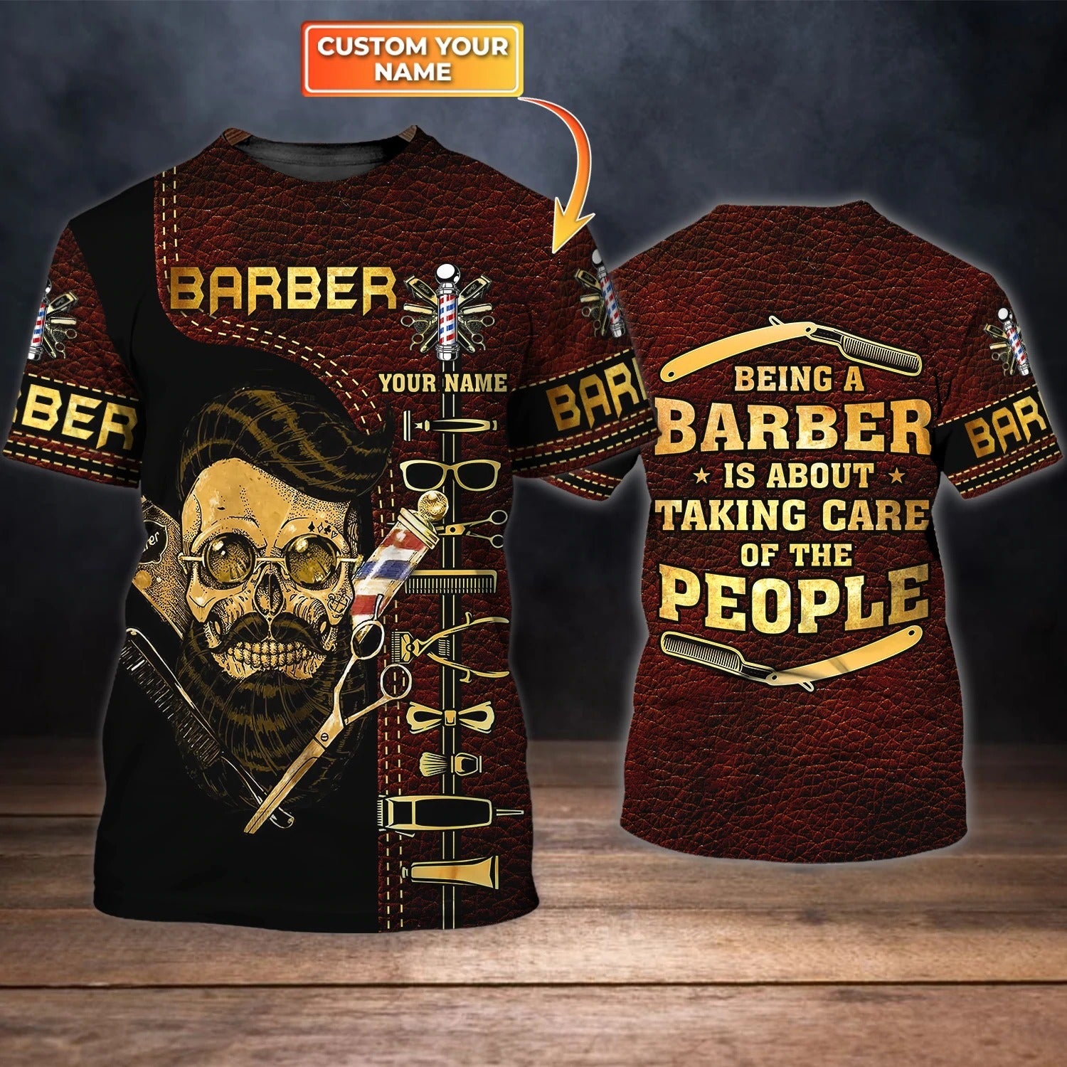 Personalized Skull Shirt For Barber/ Being A Barber Man 3D Tshirt/ Barber Shirts With Leather Pattern