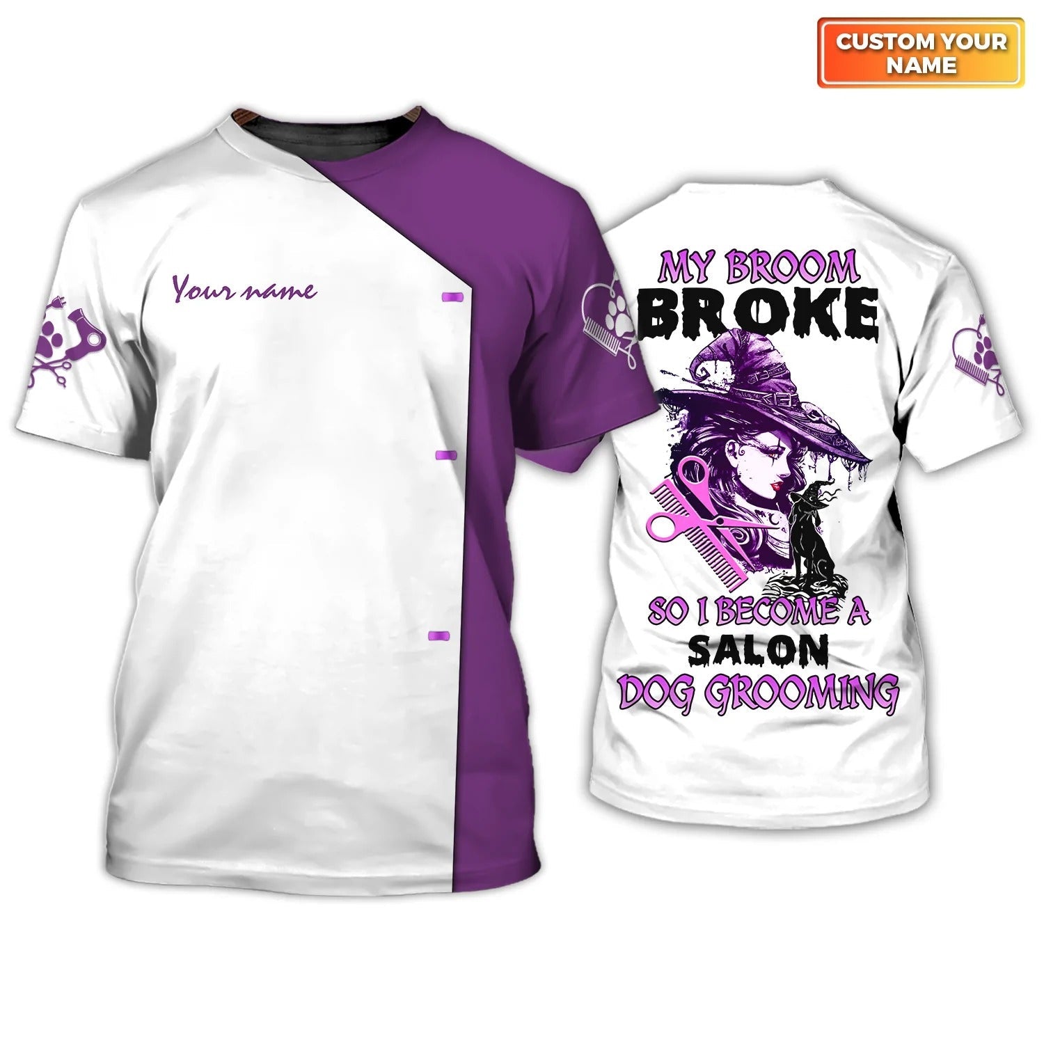 Custom Halloween Groomer Shirt/ My Broom Broke So I Become A Salon Dog Grooming/ Halloween Gift To Groomer