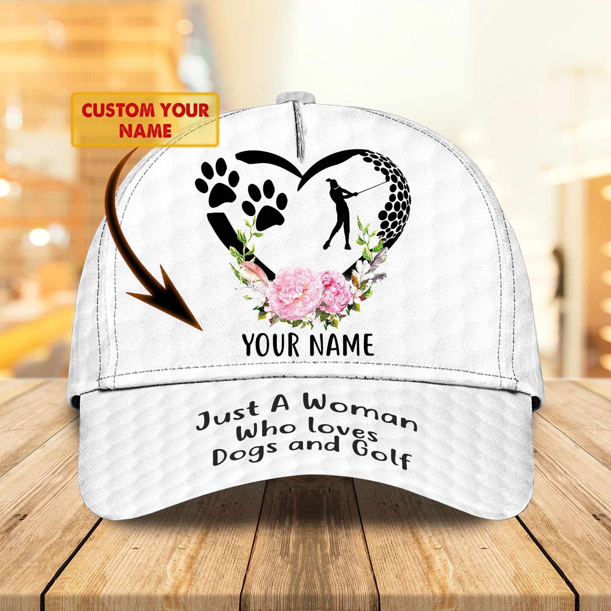 Personalized 3D Full Printed Cap For Girl Love Golf And Dog/ 3D Golf Cap Hat For Her