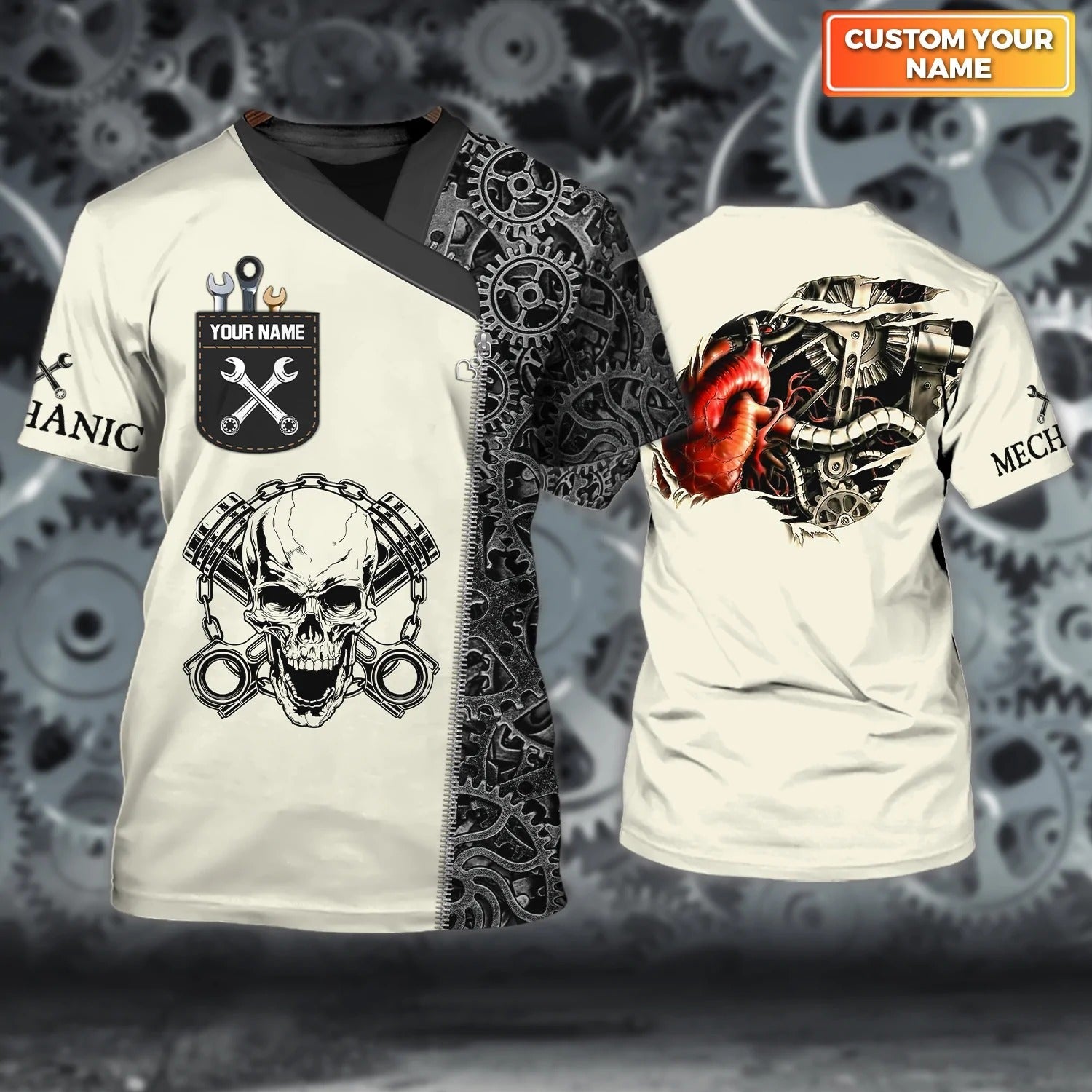 Custom Mechanic Skull T Shirt 3D All Over Print/ Men Mechanical Shirt/ Mechanic Dad Shirt/ Mechanic Gifts