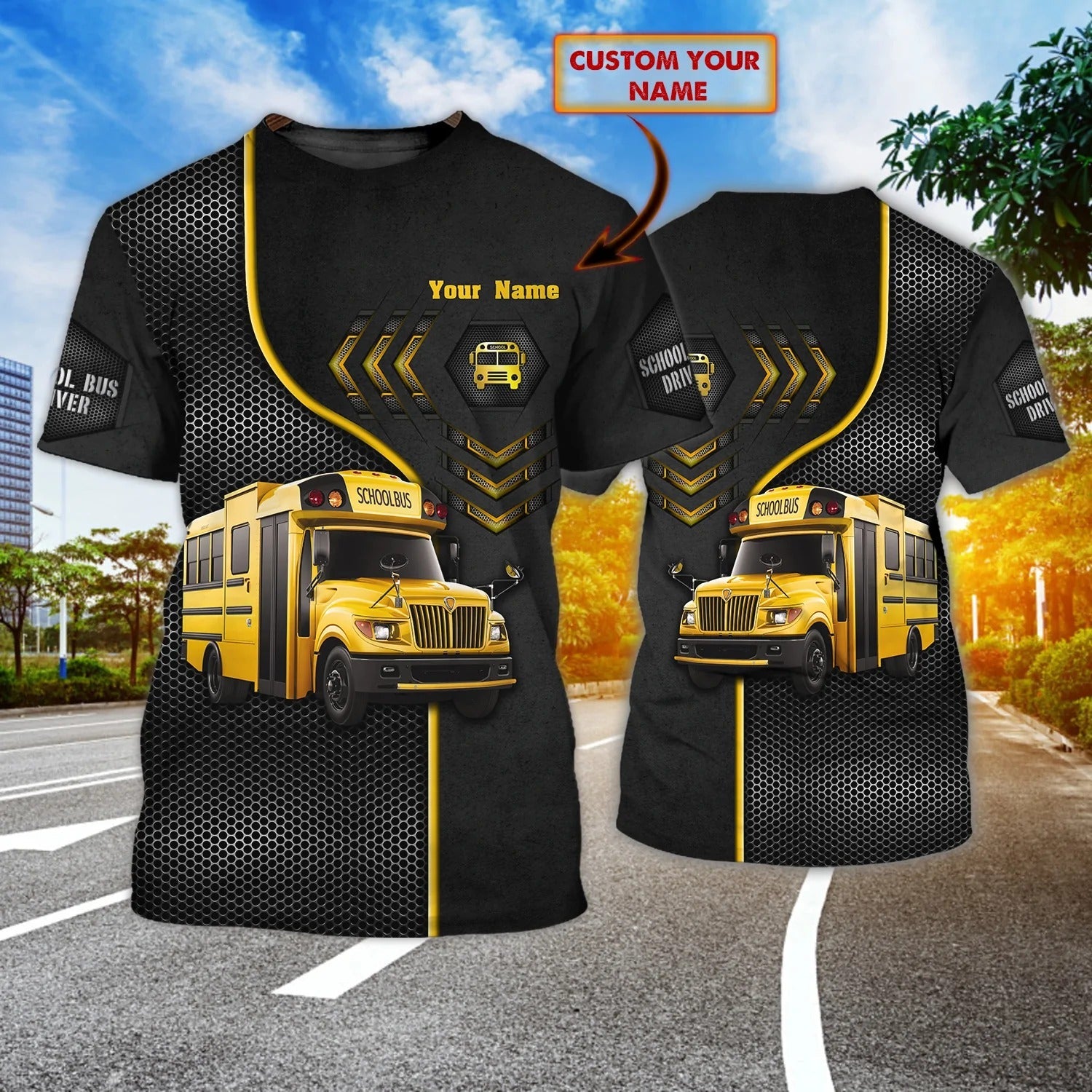Personalized 3D Black School Bus T Shirt/ Driver Of School Bus Shirt Gift To School Drivers