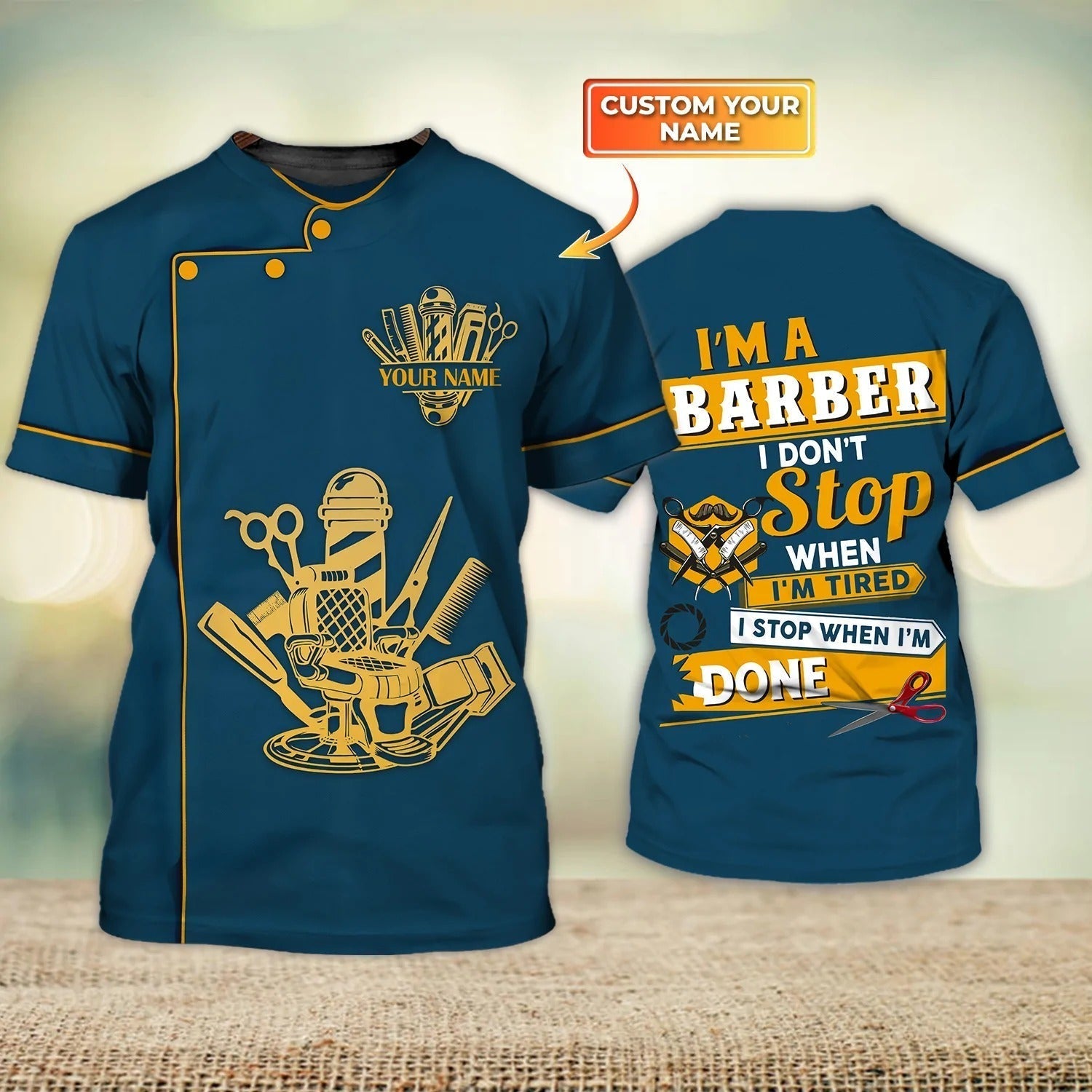 Personalized 3D Navy T Shirt For A Barber/ I’m A Barber I Don’t Stop When I’m Tired Barber Stylist Gifts