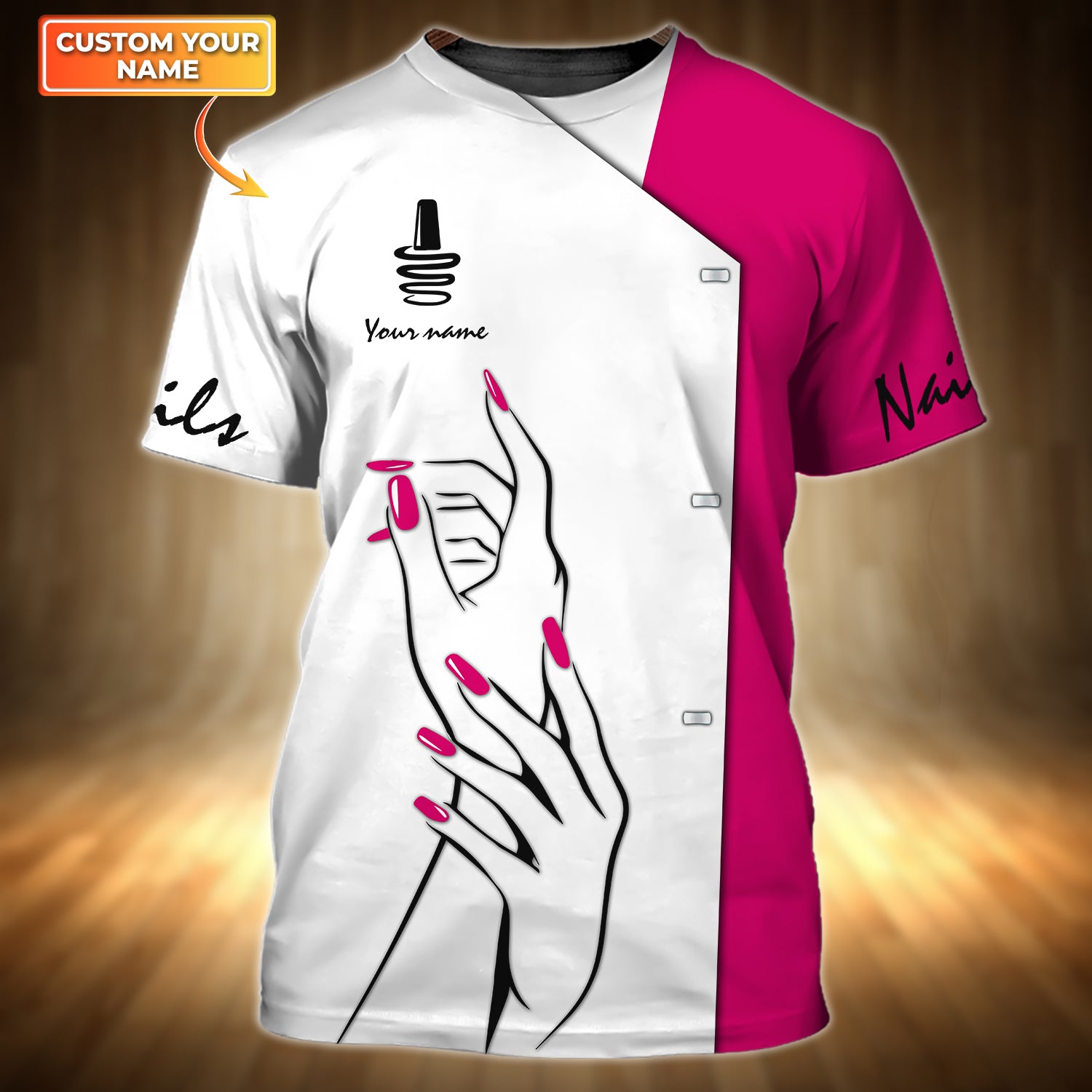 Personalized 3D Tshirt Nail Technician Shirts Manicurist Gift/ White & Pink Tad Shirt For Her Him
