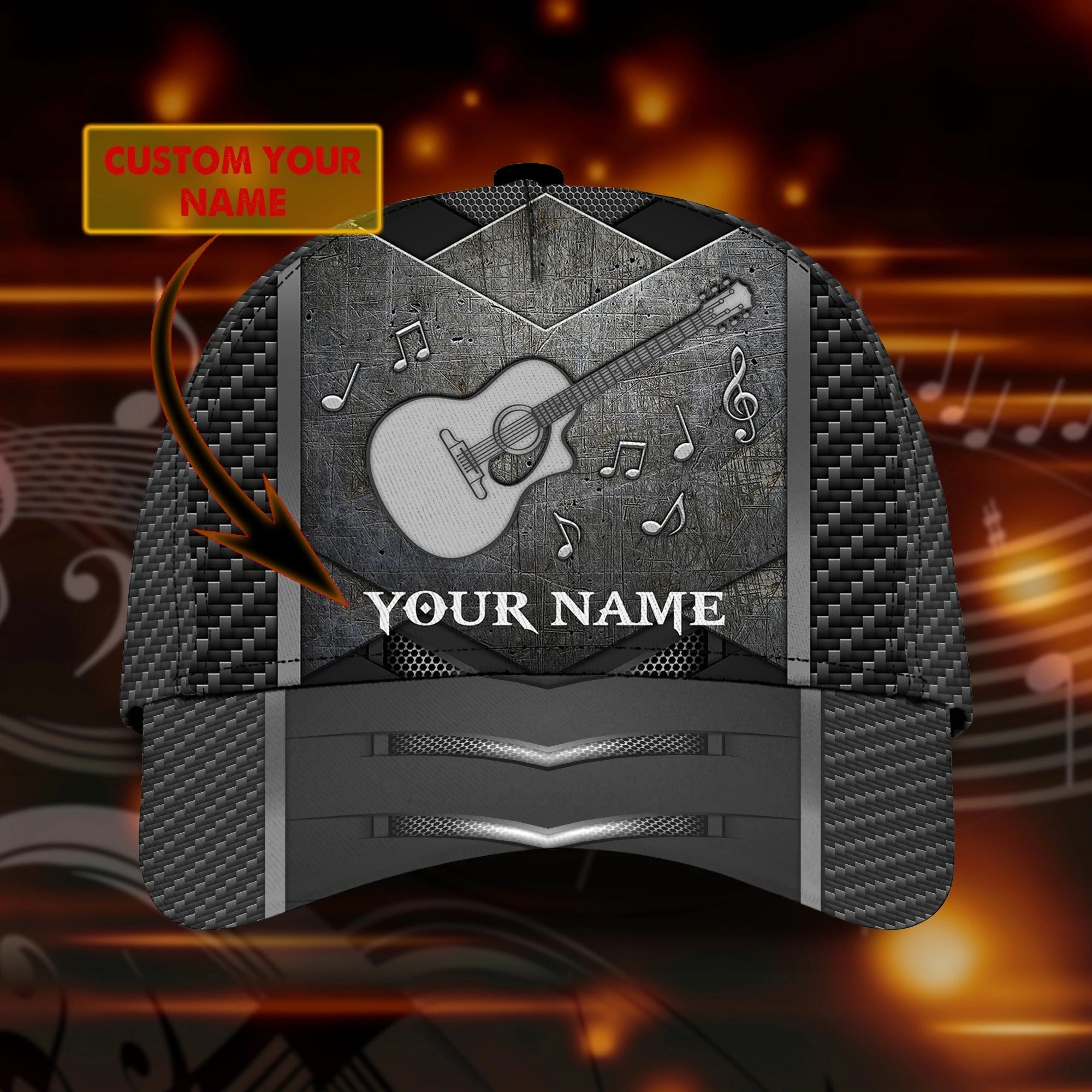 Custom With Name Baseball Full Print Guitar Cap For Men And Woman/ Birthday Gift For Guitar Lovers/ Guitar Cap Hat