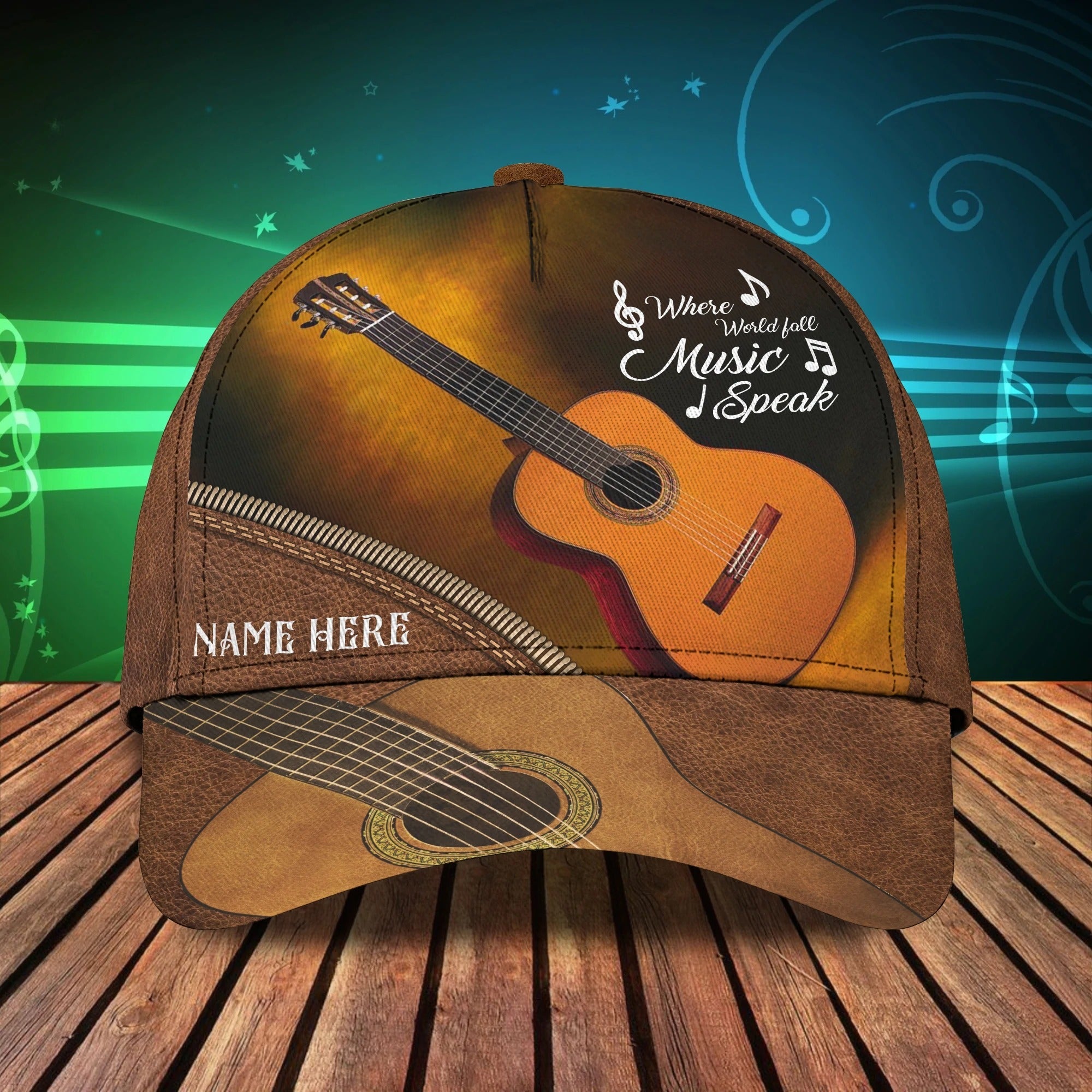 Personalized Brown Guitar Baseball Cap Hat For Musican And Guitarist/ Classic Cap With Guitar Leather Pattern