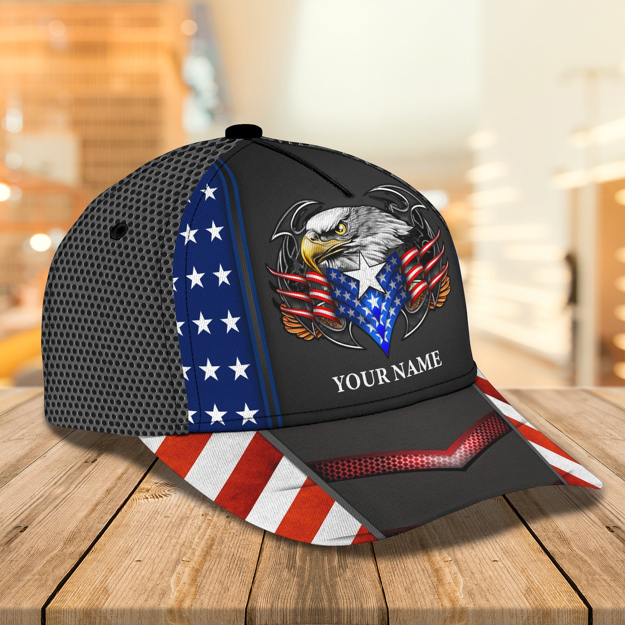Customized With Name 3D Full Printed Patriotic Cap Hat/ Eagle American Flag Baseball Cap Hat/ Independence Day Cap Hat