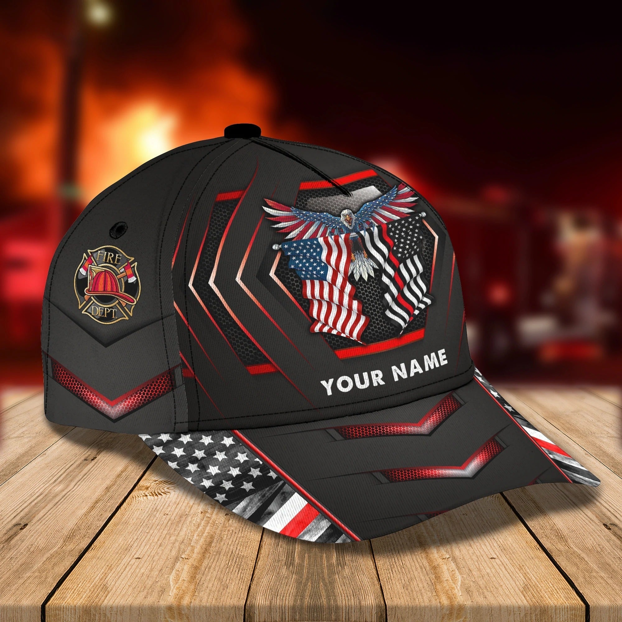 Customized With Name 3D Full Printing Baseball Firefighter Cap Hat/ 4Th Of July Fire Man Caps