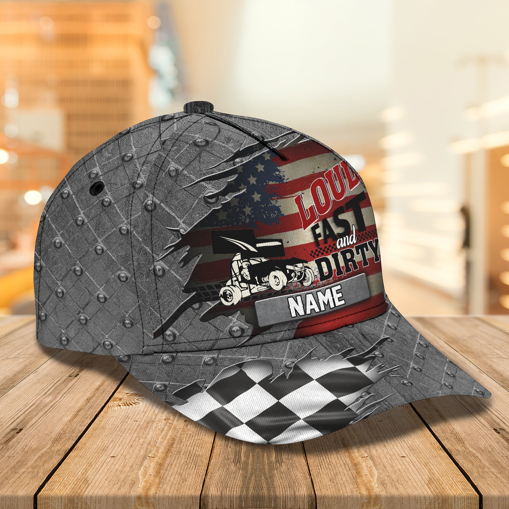 Personalized 3D Full Print Baseball Cap/ America Dirty Track Racing Cap Hat/ Racing Hat/ Dirty Track Racing Cap
