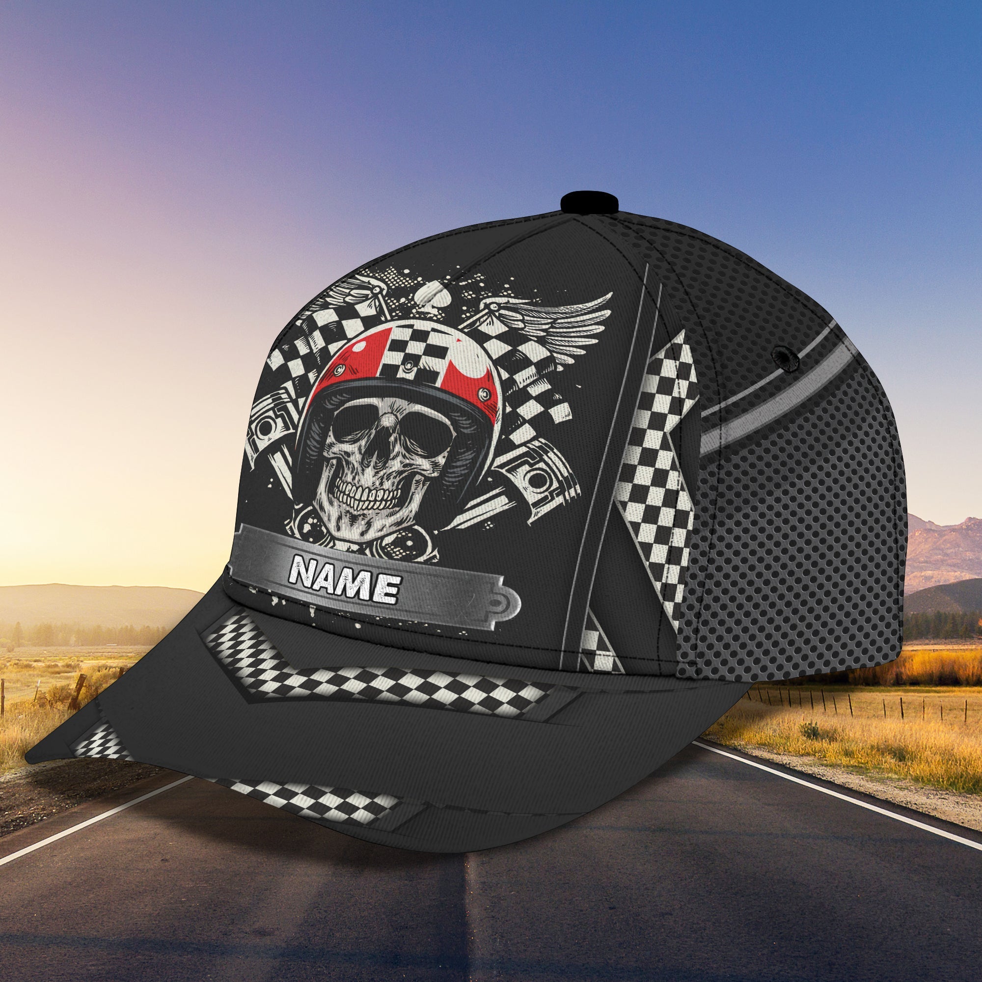 Personalized Racing American Classic Cap Hat/ Skull Racer Cap Hat/ Cool Racing Cap Hat