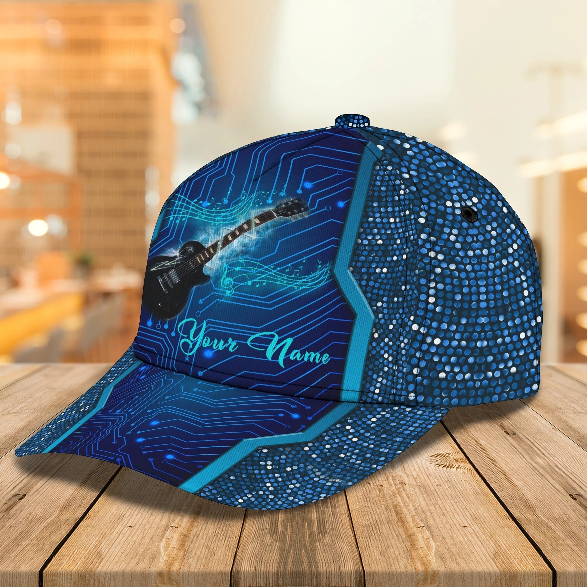 Custom Blue Guitar Baseball 3D Cap For Man And Woman/ Colorful Classic Cap For Guitarist Musican