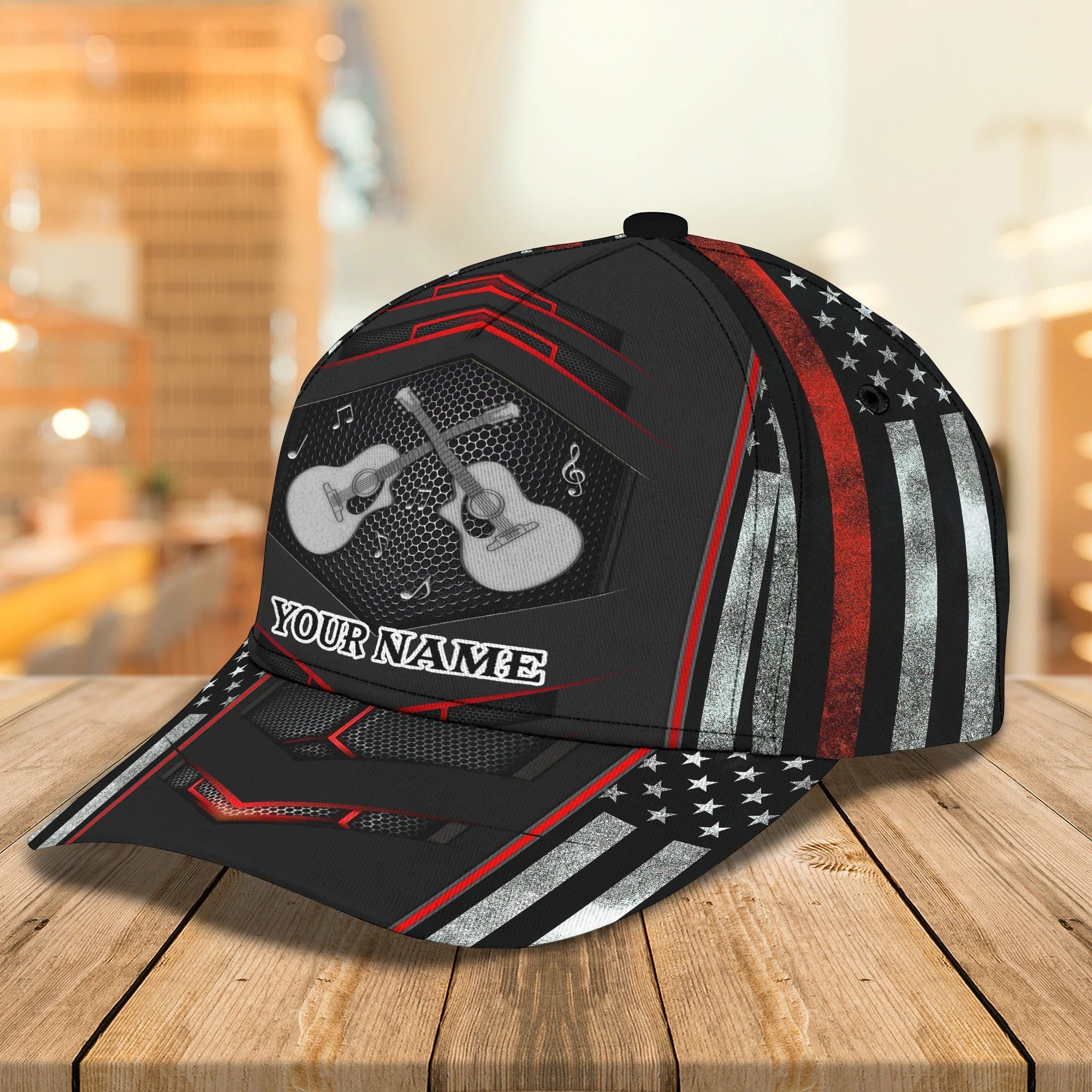 Personalized Beautiful Guitar Full Print Cap Hat For Adult/ Colorful Classic 3D Guitar Cap For Musican