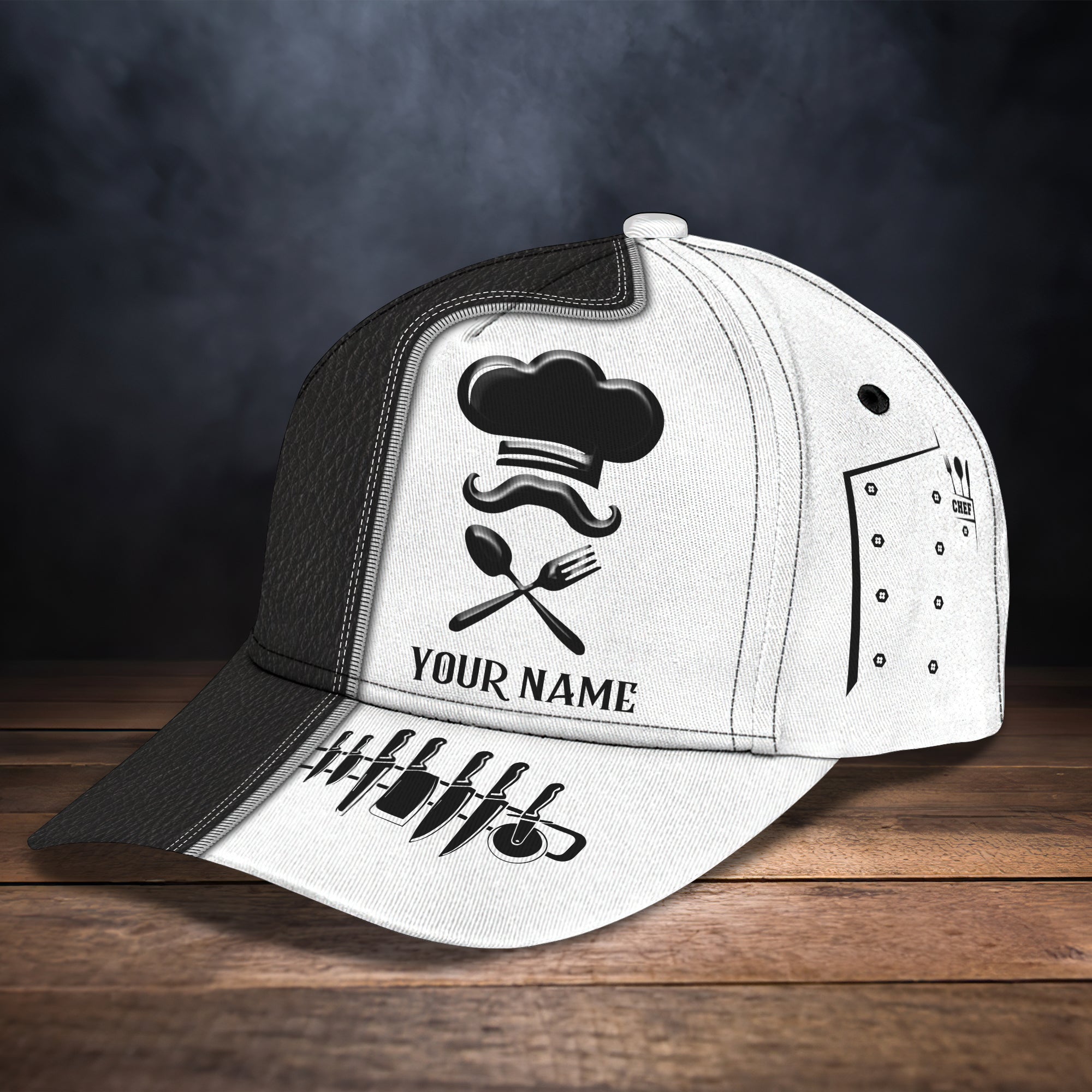 Personalized White Black 3D Chef Cap/ Master Chef Cap Hat/ Baseball Cap/ Classic Cap For Master Chef