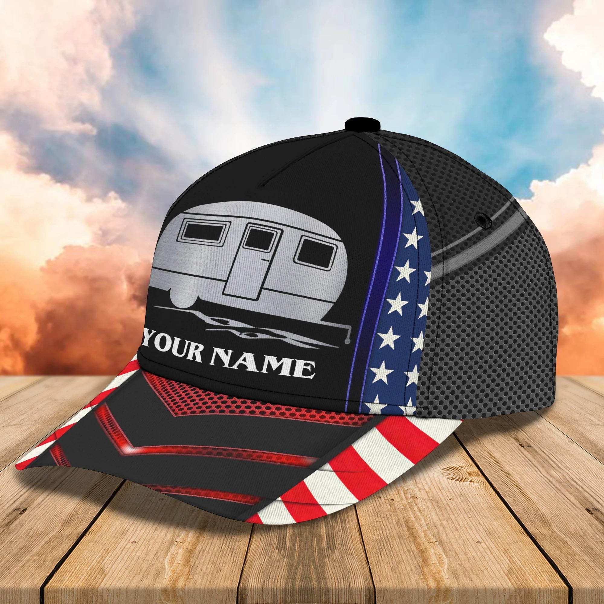 America Caravan Camping Car Baseball Cap Hat Personalized Name Cap For Camping
