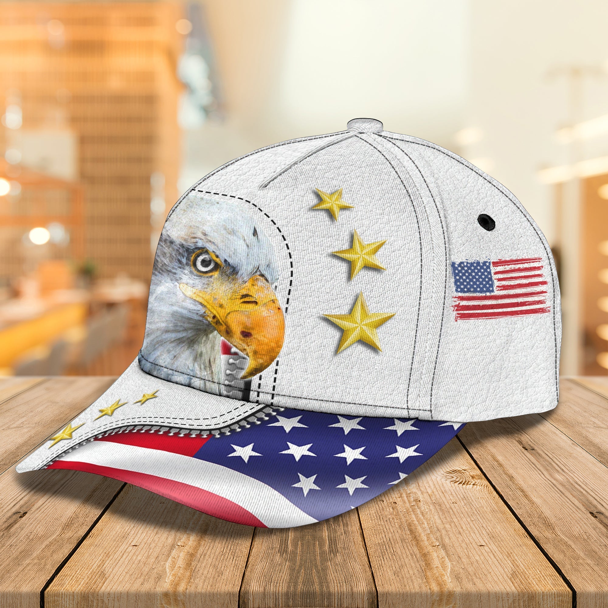 Personalized Eagle American Baseball Cap Hat/ White 3D Cap Hat For 4Th Of July/ Eagle Usa Cap Hat