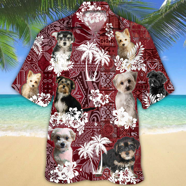 Morkie Hawaiian Shirt/ Gift for Dog Lover Shirts/ Men''s Hawaiian shirt/ Summer Hawaiian Aloha Shirt