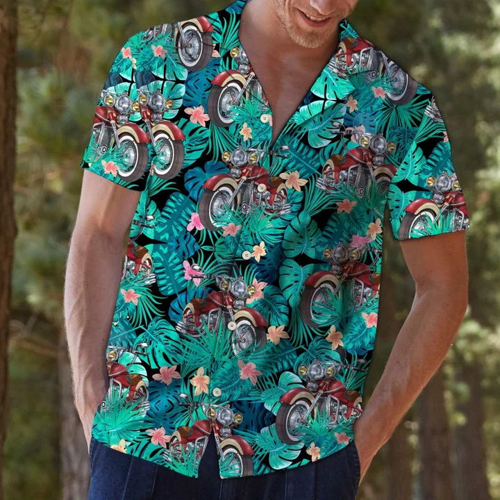 Motorbike Tropical Palm Tree Leaves Summer Aloha Hawaiian Shirt/ Summer aloha hawaii shirt for Men women
