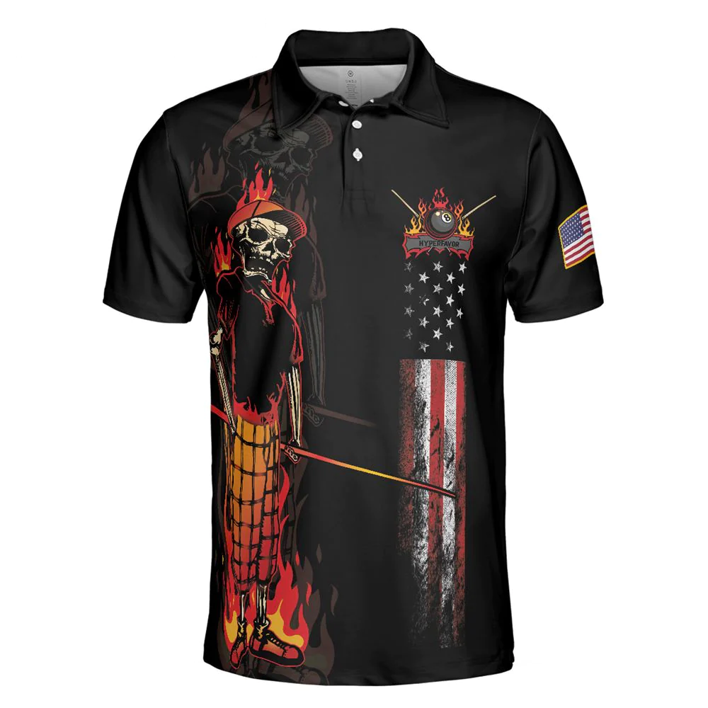 Mr Bones 8 Ball American Flag Billiards Short Sleeve Golf Polo Shirt For Men - Gifts For Golfers Men