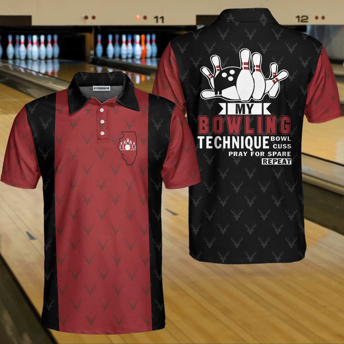 My Bowling Technique Illinois Bowling Polo Shirt/ Red And Black Bowling Shirt For Men Coolspod