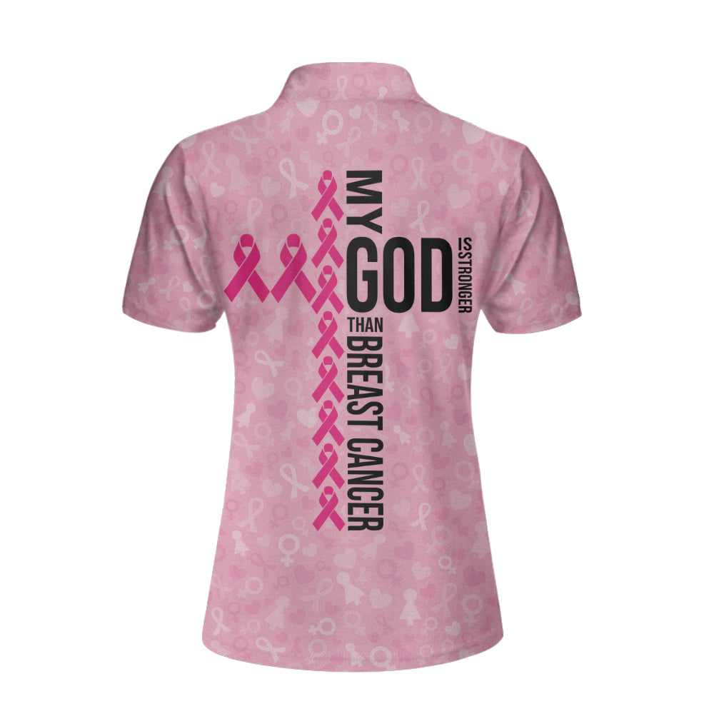 My God Is Stronger Than Breast Cancer Awareness Short Sleeve Women Polo Shirt Coolspod