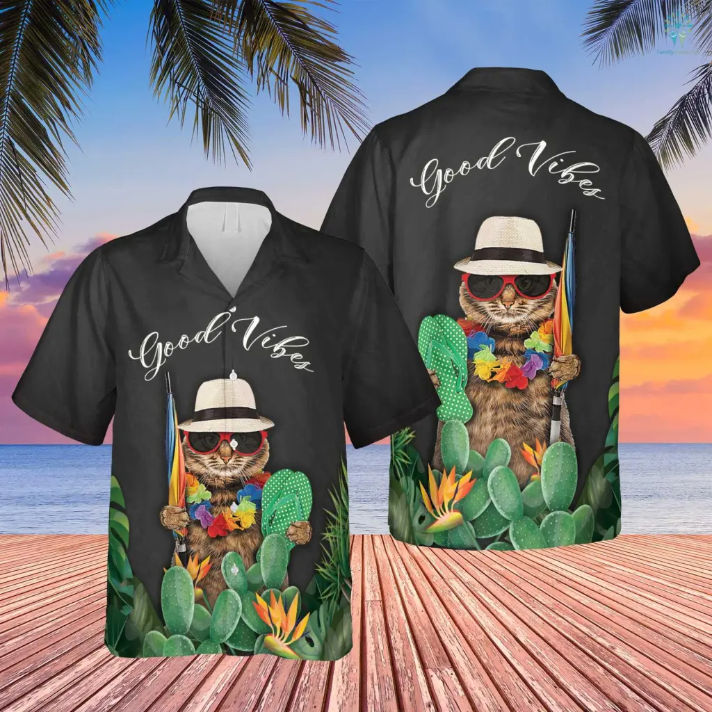 Custom Image Cat Good Vibes Hawaiian Shirt/ Hawaiian Shirts for Men Women/ Upload Photo Pet Shirt