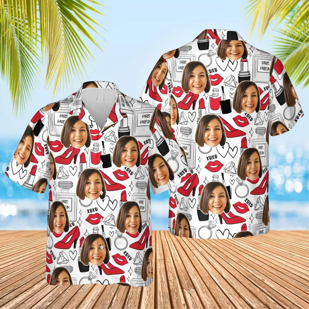 Fashion Design Hawaiian Custom Photo Face Summer Shirt Beach Hawaiian Casual Button Down Short Sleeve Hawaiian Shirt/ Gift for Her in Summer