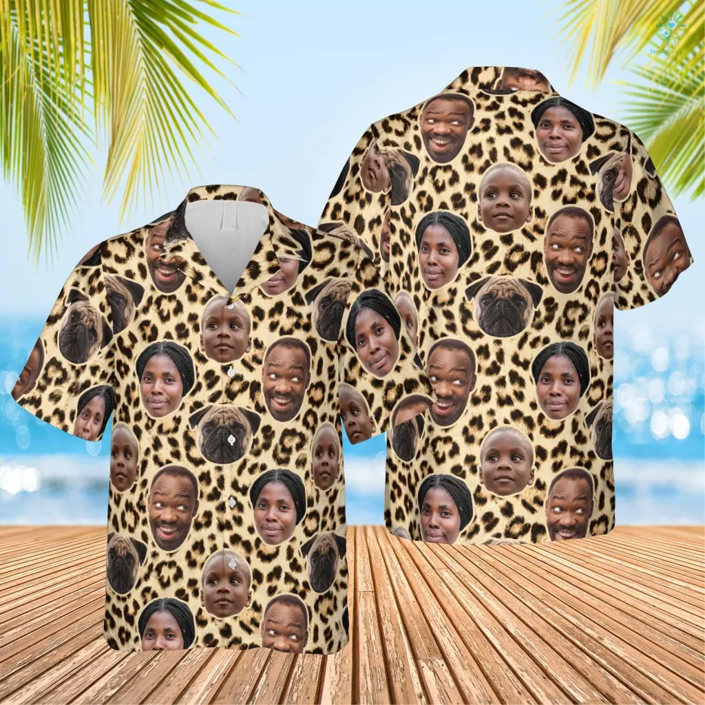Custom Photo Family Leopard Skin Funny Hawaiian/ Idea Shirt for Family in Summer/ Custom Image Hawaiian Shirt